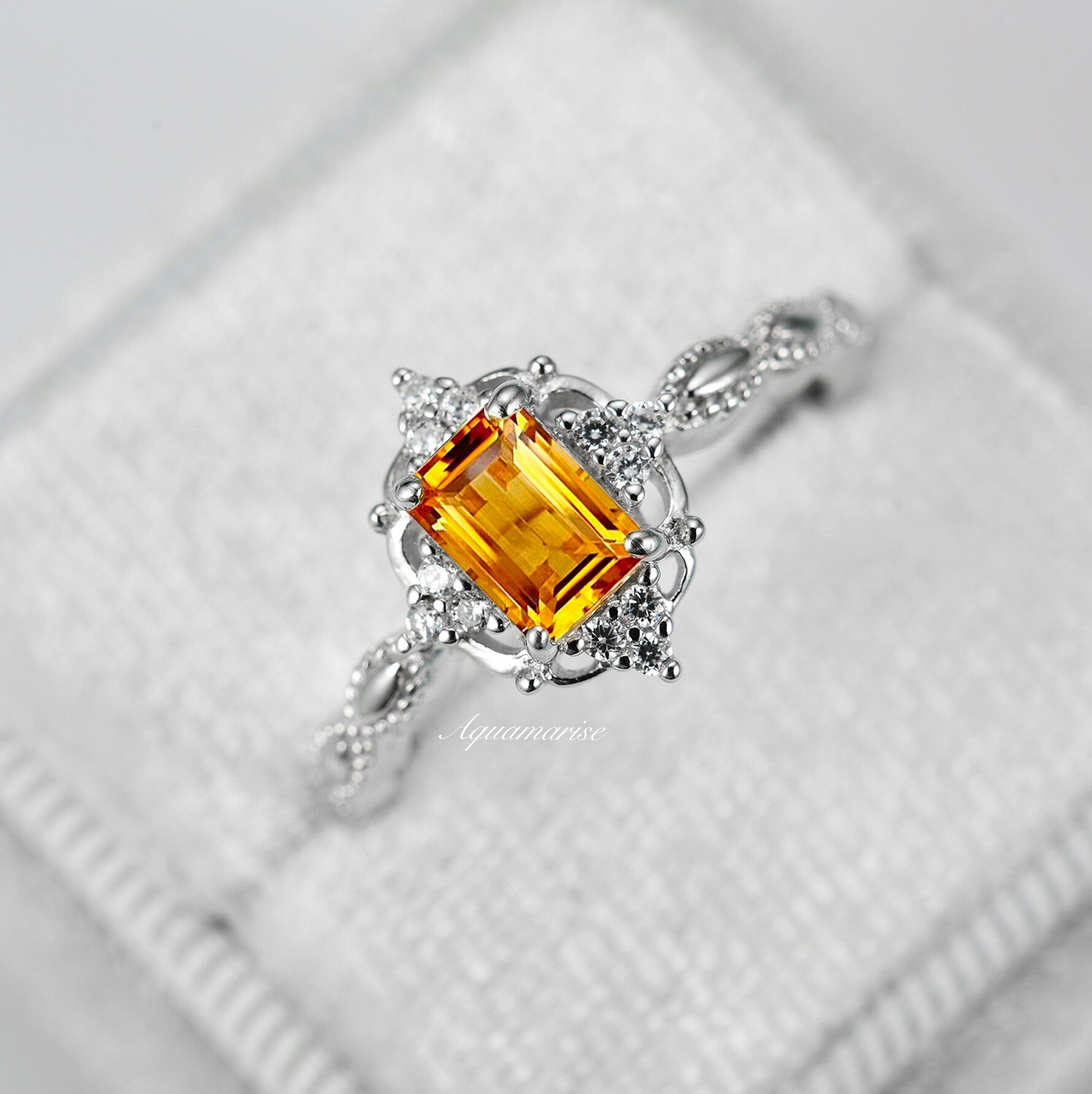 14K White Gold Natural Citrine Ring for Women - Elegant Claire Design, Perfect for Everyday Wear, Gift Giving & Special Occasions