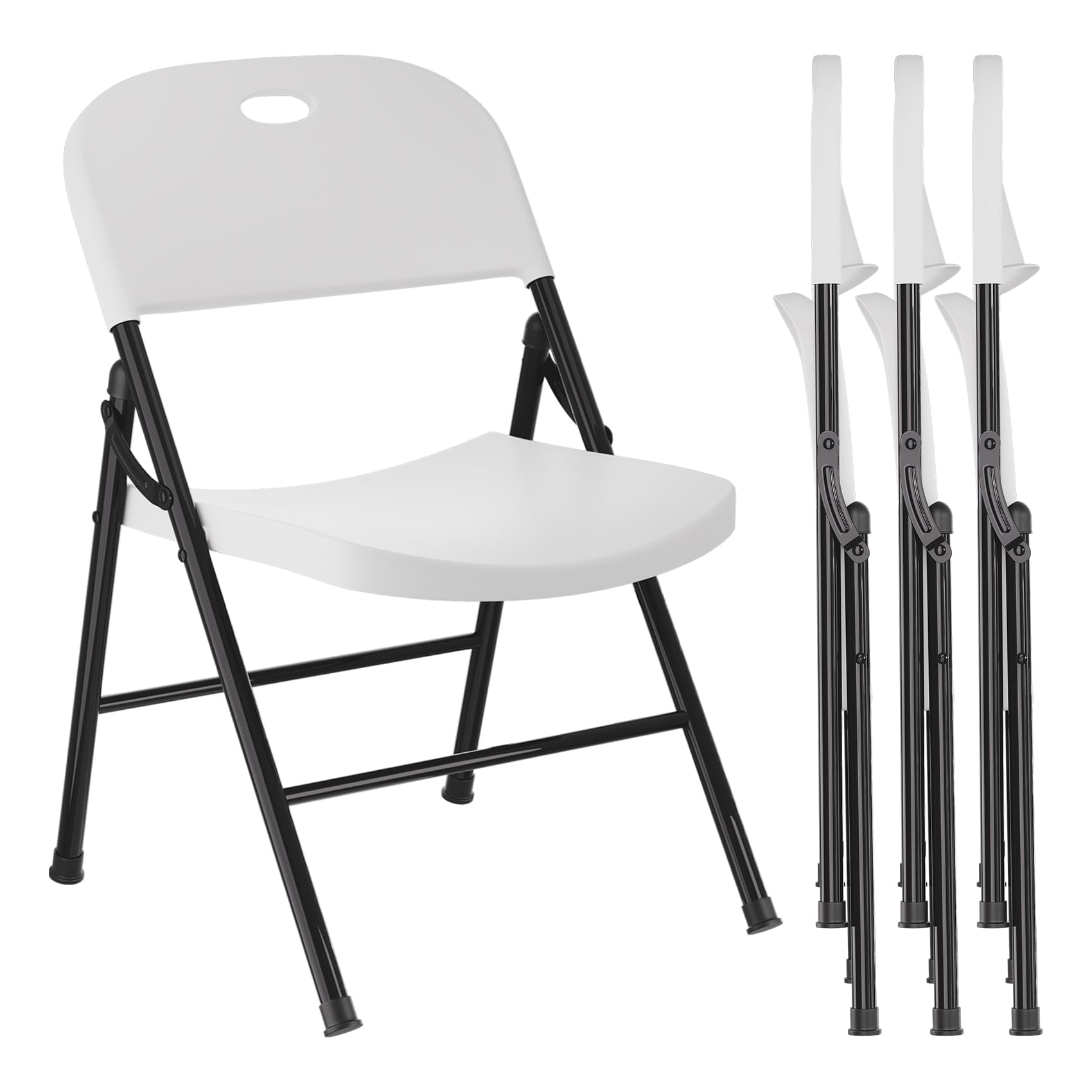 Heavy Duty Folding Chairs 4-Pack - Reinforced Steel Frame & Durable Plastic Seating - Portable Foldable Chairs for Indoor/Outdoor Use - Perfect for Dining, Parties, Weddings, Meetings & Garden Events - White
