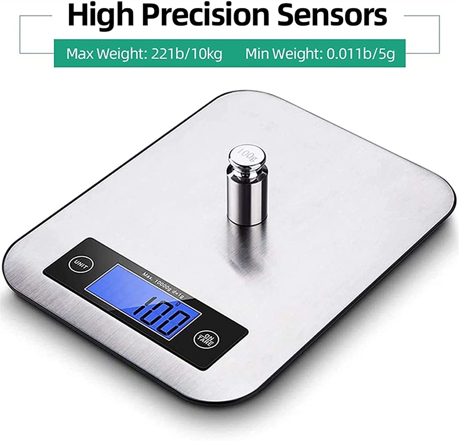 33lb Digital Kitchen Scale with 1g/0.05oz Precision - Stainless Steel & Tempered Glass Food Scale for Cooking, Baking, Meal Prep - LCD Display in Grams, Ounces, mL & Pounds - Easy to Clean for Home & Professional Use