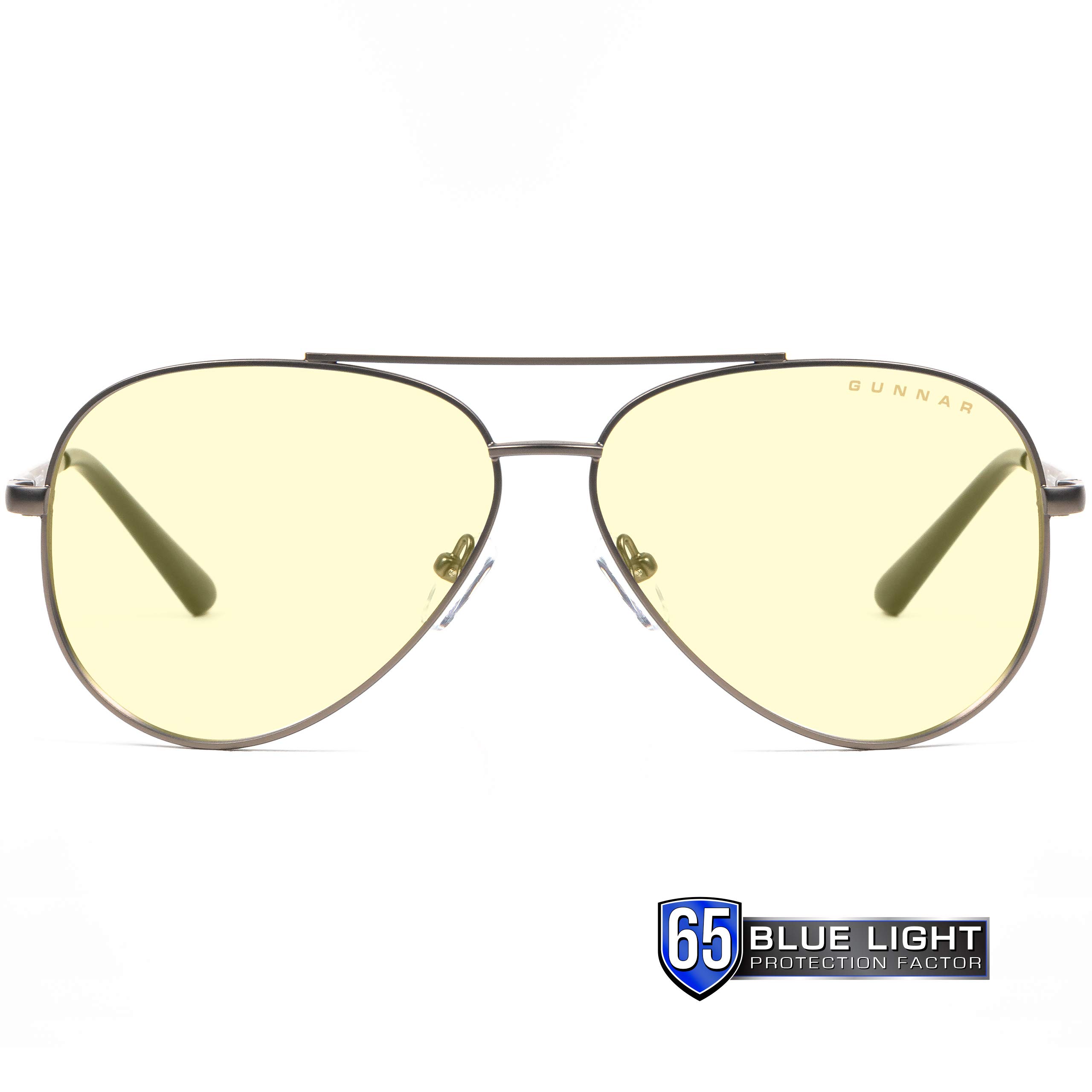 GUNNAR Gaming & Computer Glasses - Blue Light Blocking (65%) for Eye Strain Relief - Maverick Gunmetal & Intercept Onyx with Amber Tint - Perfect for Gamers, Programmers & Office Workers