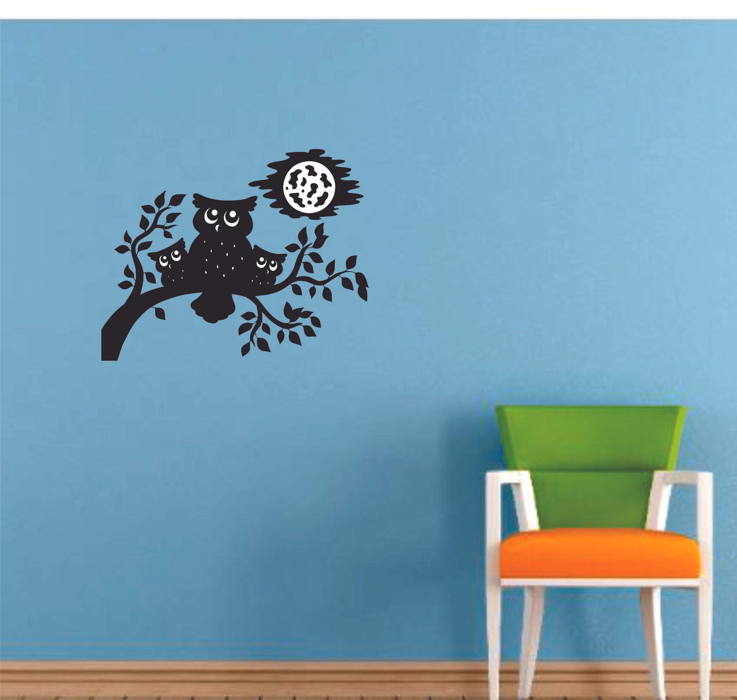 Cute Night Owl Moon Wall Stickers for Kids Room - Cartoon Vinyl Decals for Nursery, Bedroom & Kindergarten - Fun Home Decor Art (10x8 inch) - Perfect for Girls & Boys Room Decor, Birthday Parties & Playroom Design