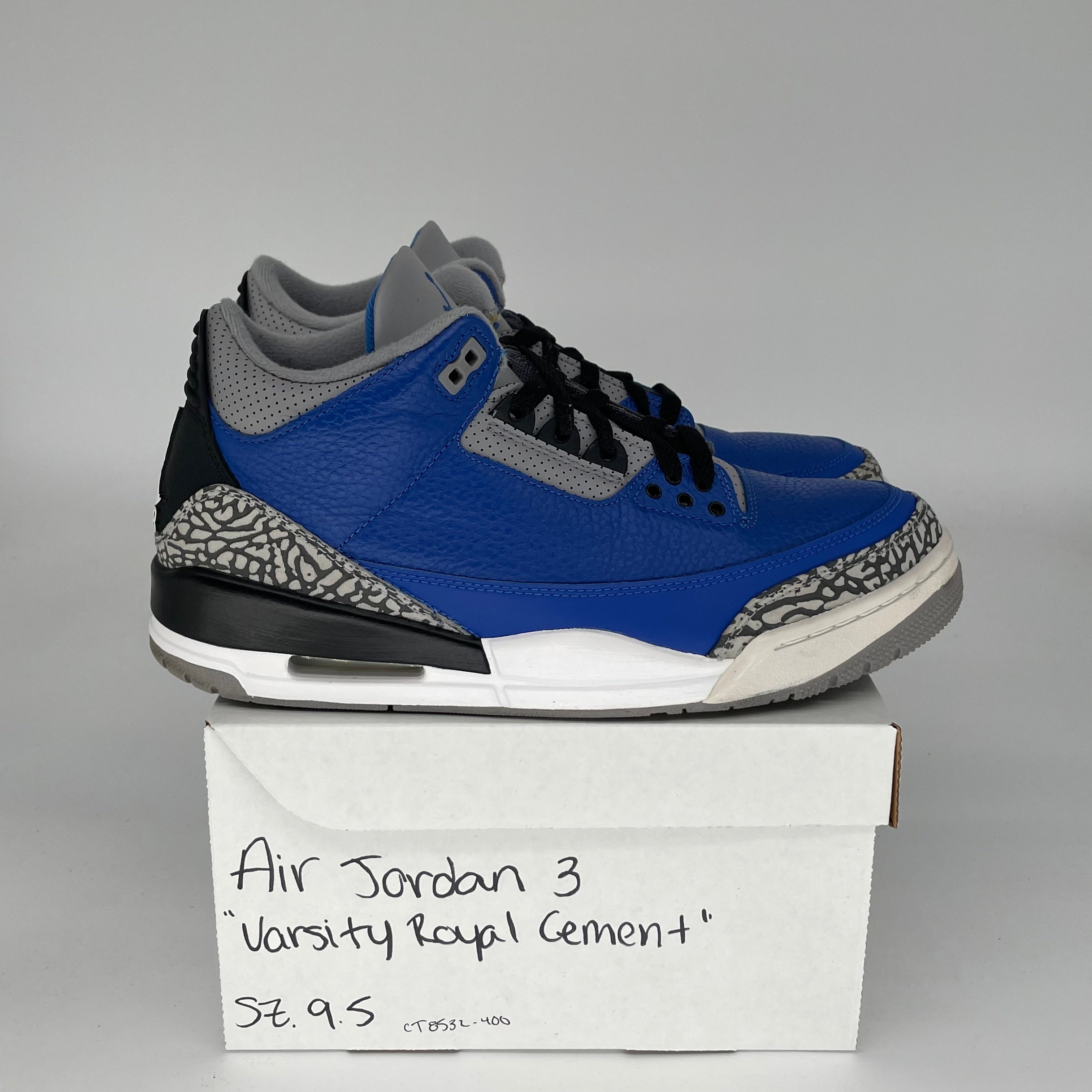 AIR JORDAN 3 VARSITY ROYAL CEMENT Retro Sneakers - Men's Size 9.5/Women's Size 11 - Style CT8532-400 - Basketball Shoes for Streetwear & Casual Outfits
