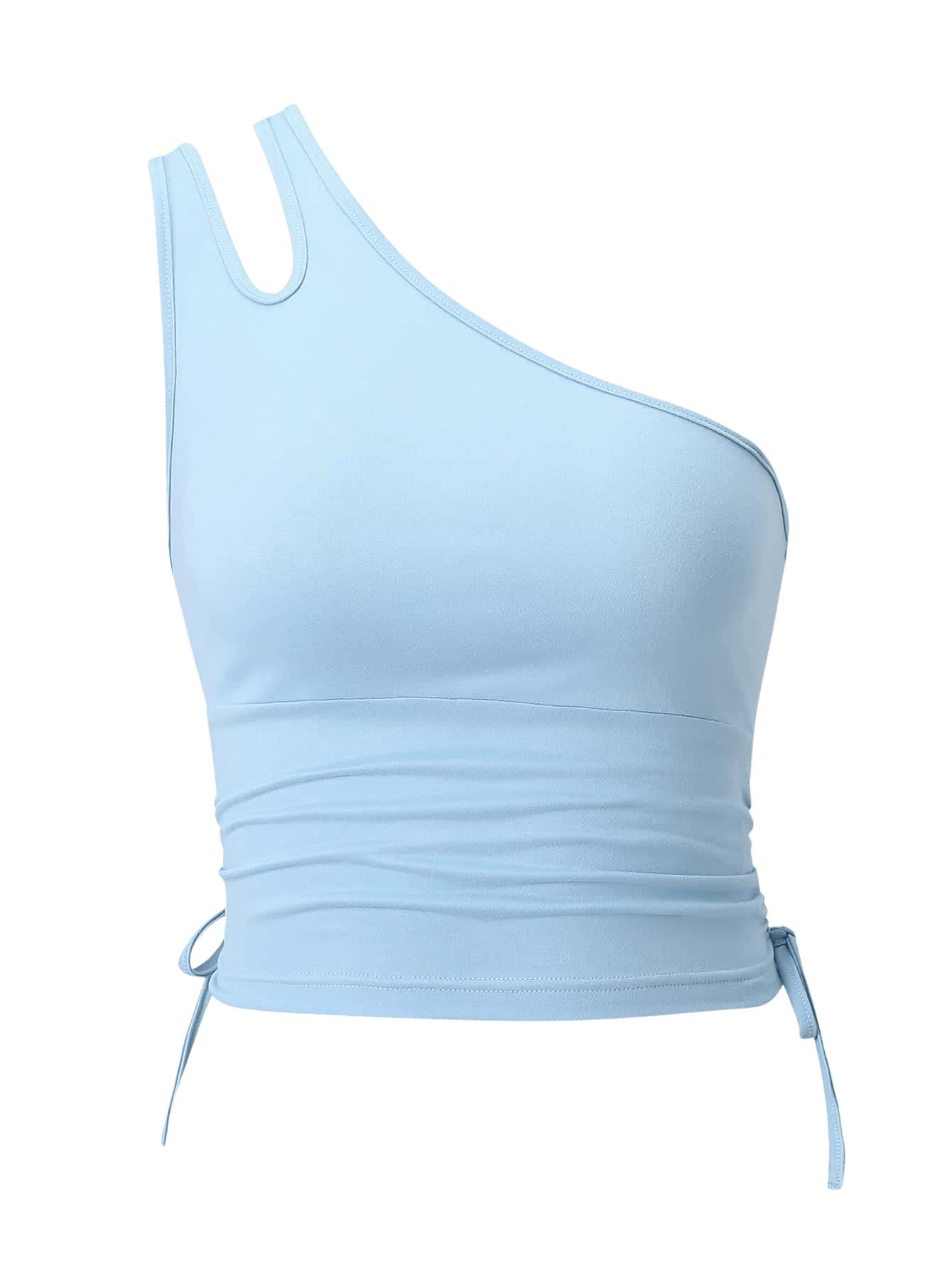Verdusa Women's Cut Out One Shoulder Sleeveless Drawstring Side Crop Tank Top - Sexy Summer Casual Tops for Beach, Party & Date Night Outfits