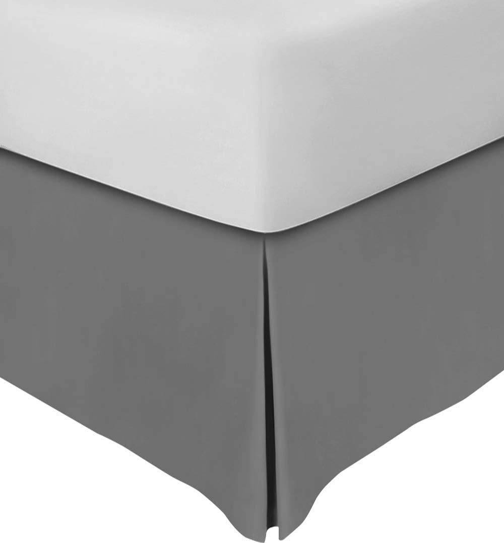 Split Corner Bed Skirt 16 Inch Drop - 100% Natural Cotton Full Size Bed Skirt with Hotel Quality - Dark Grey Solid for Bedroom Decor & Luxury Bedding Upgrade
