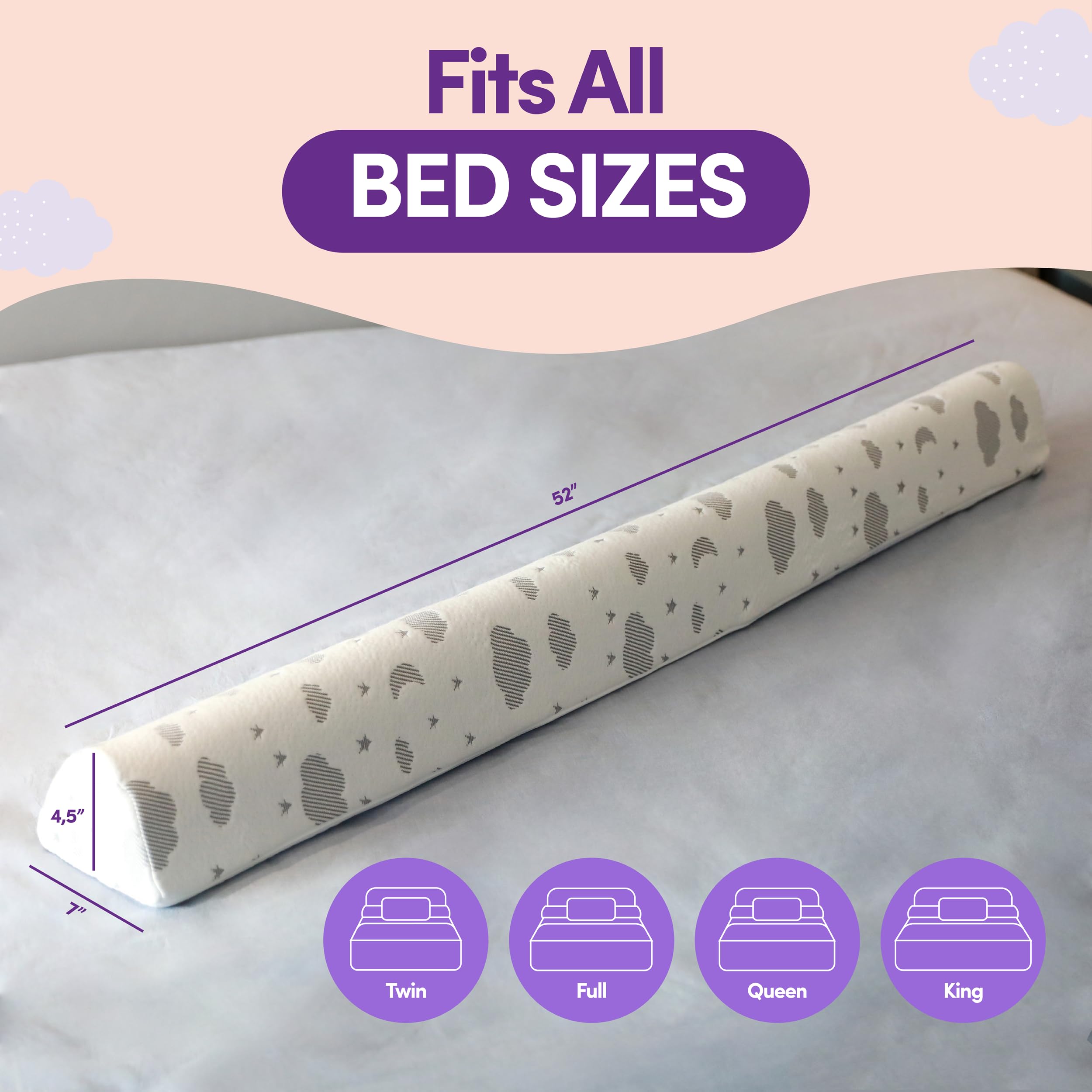 ComfyBumpy Toddler Bed Rail Guard with Washable Cover - Soft Foam Bed Safety Barrier for Kids - Fits Twin, King & Queen Size Beds [1-Pack] - Perfect for Toddler Transition & Preventing Falls During Sleep
