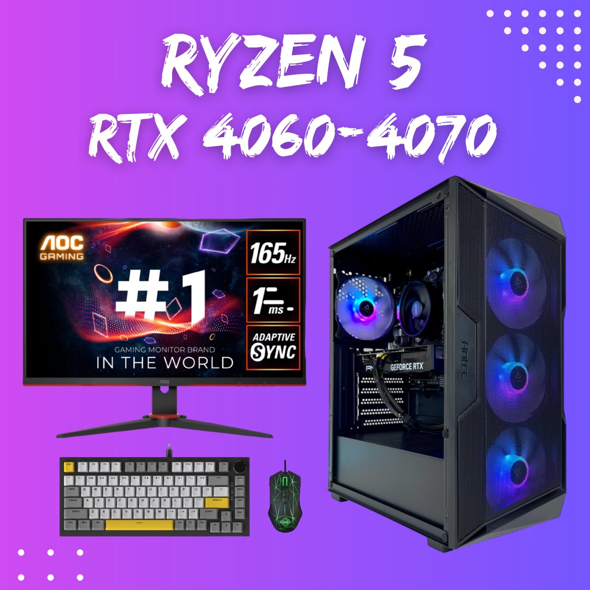 High-Performance Gaming PC Bundle - AMD Ryzen 5 5600X Processor & NVIDIA RTX 4060/4070 Super Graphics - AX61 Elite Gaming Desktop for Streaming, Esports & VR Gaming