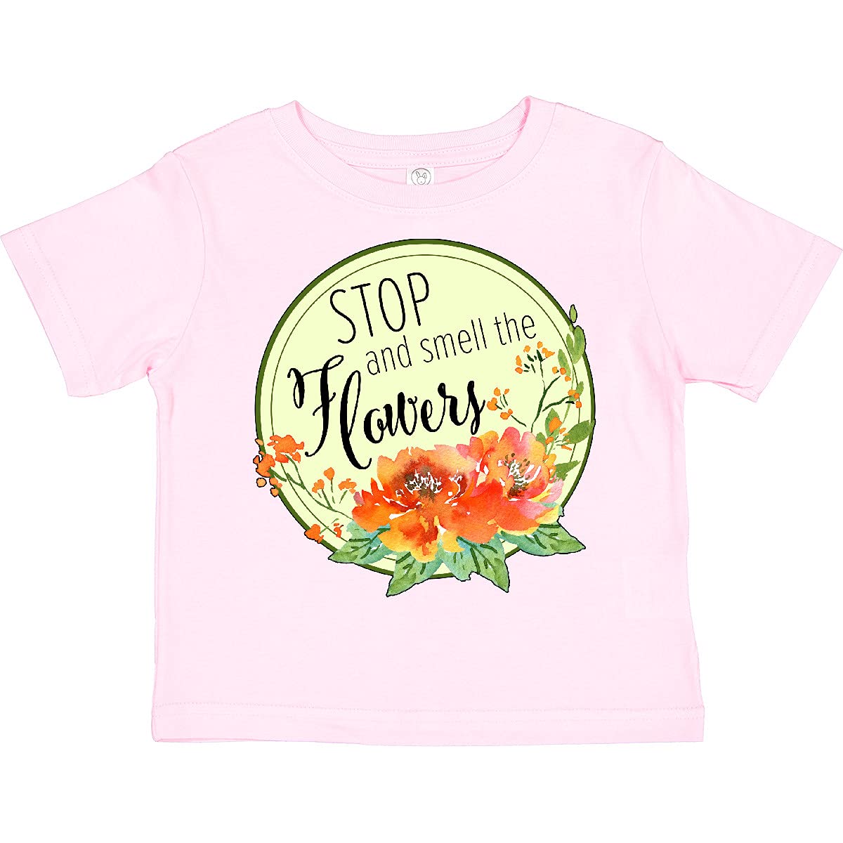 Inktastic Stop and Smell The Flowers Watercolor Toddler T-Shirt | Cute Floral Graphic Tee for Baby Boys & Girls | Soft Cotton Kids Shirt for Playdates, Daycare & Family Photos