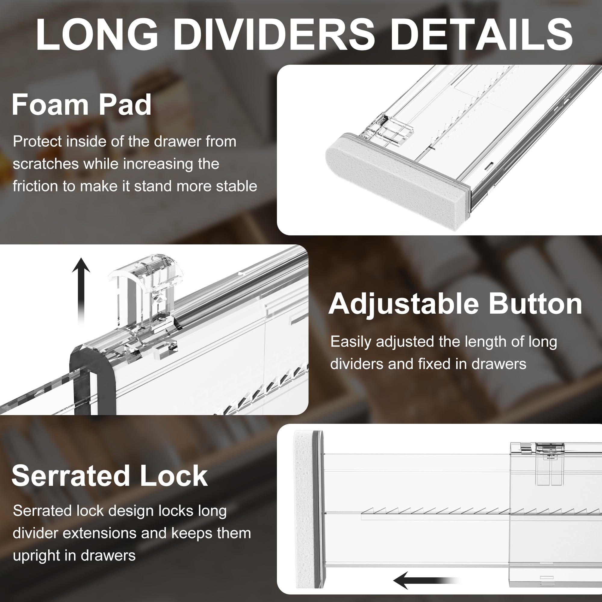 HiYZ 5 Pack Adjustable Drawer Dividers - Expandable Kitchen & Dresser Organizer (2.36