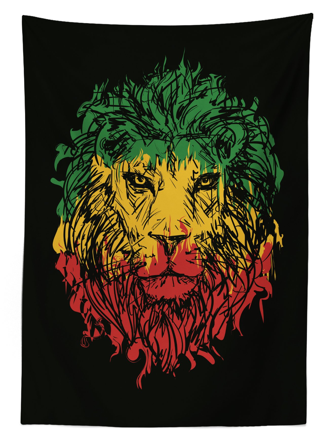 Ambesonne Rasta Outdoor Tablecloth - Waterproof Picnic Table Cover with Ethiopian Flag Colors & Grunge Lion Design, 58
