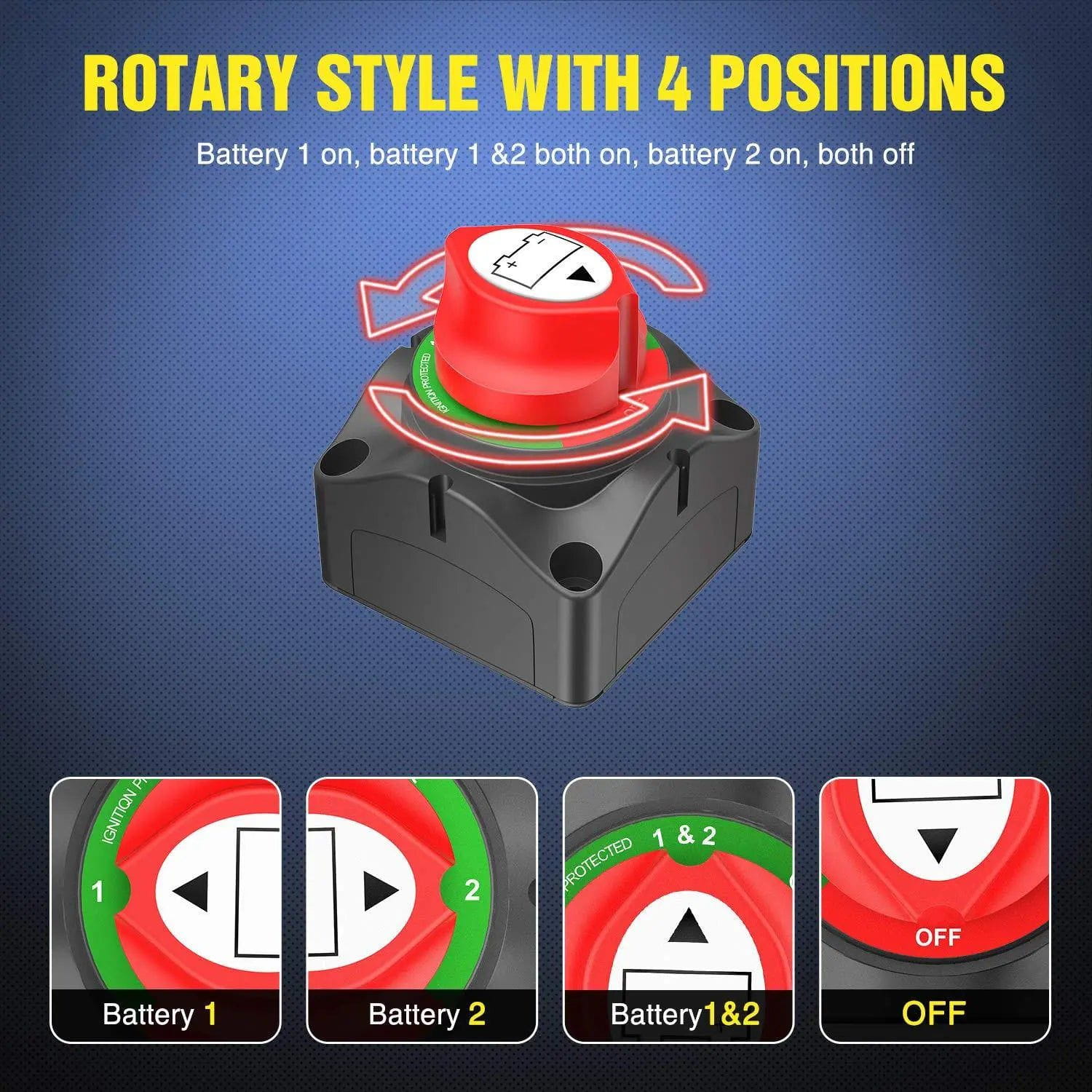 12V 24V Battery Disconnect Switch - Heavy Duty On/Off Power Isolator for Car, Boat, RV & Marine Use - Perfect for Vehicle Storage & Maintenance