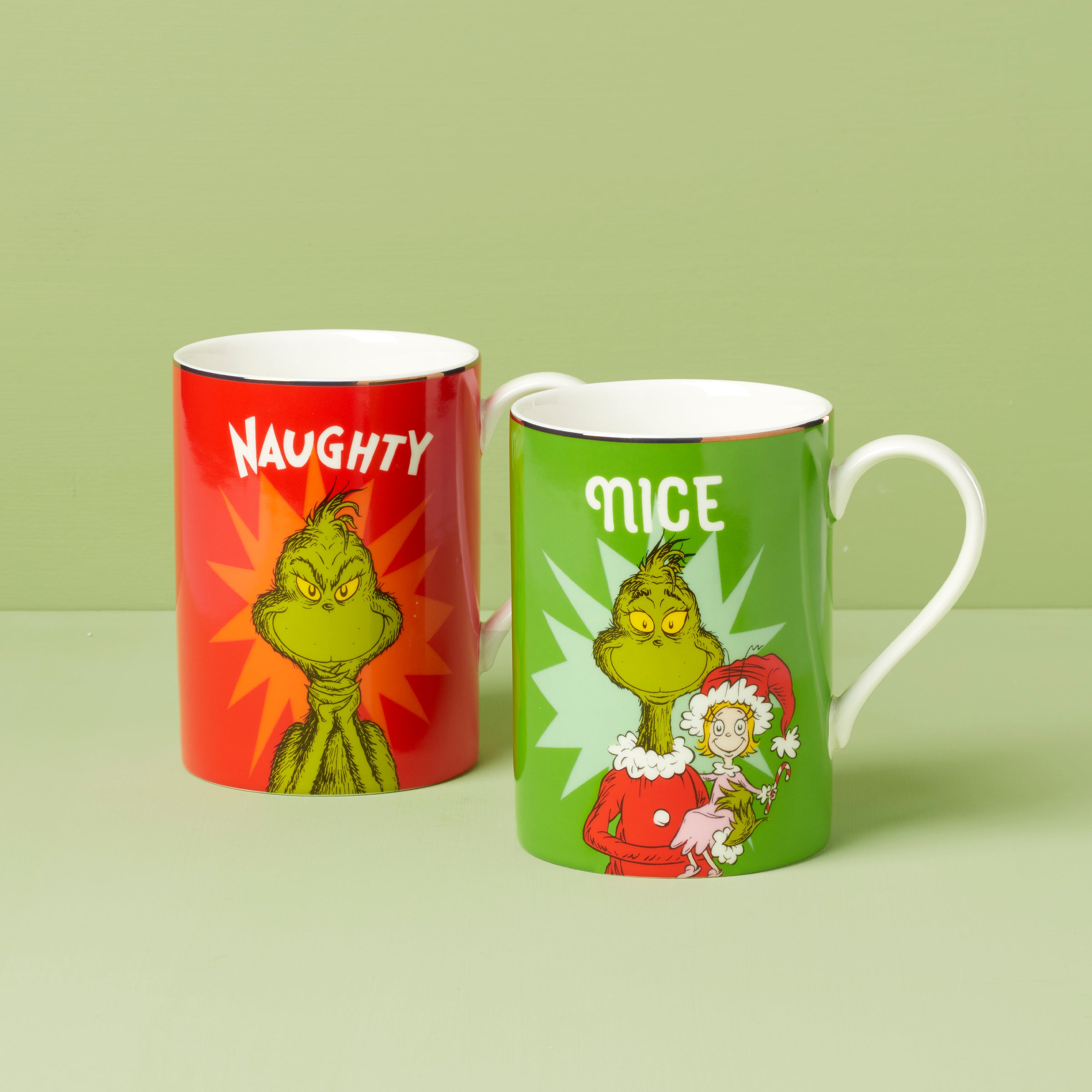 Merry Grinchmas Naughty & Nice Christmas Mug Set - Funny Holiday Coffee Cups for Xmas Gifts & Cozy Winter Mornings