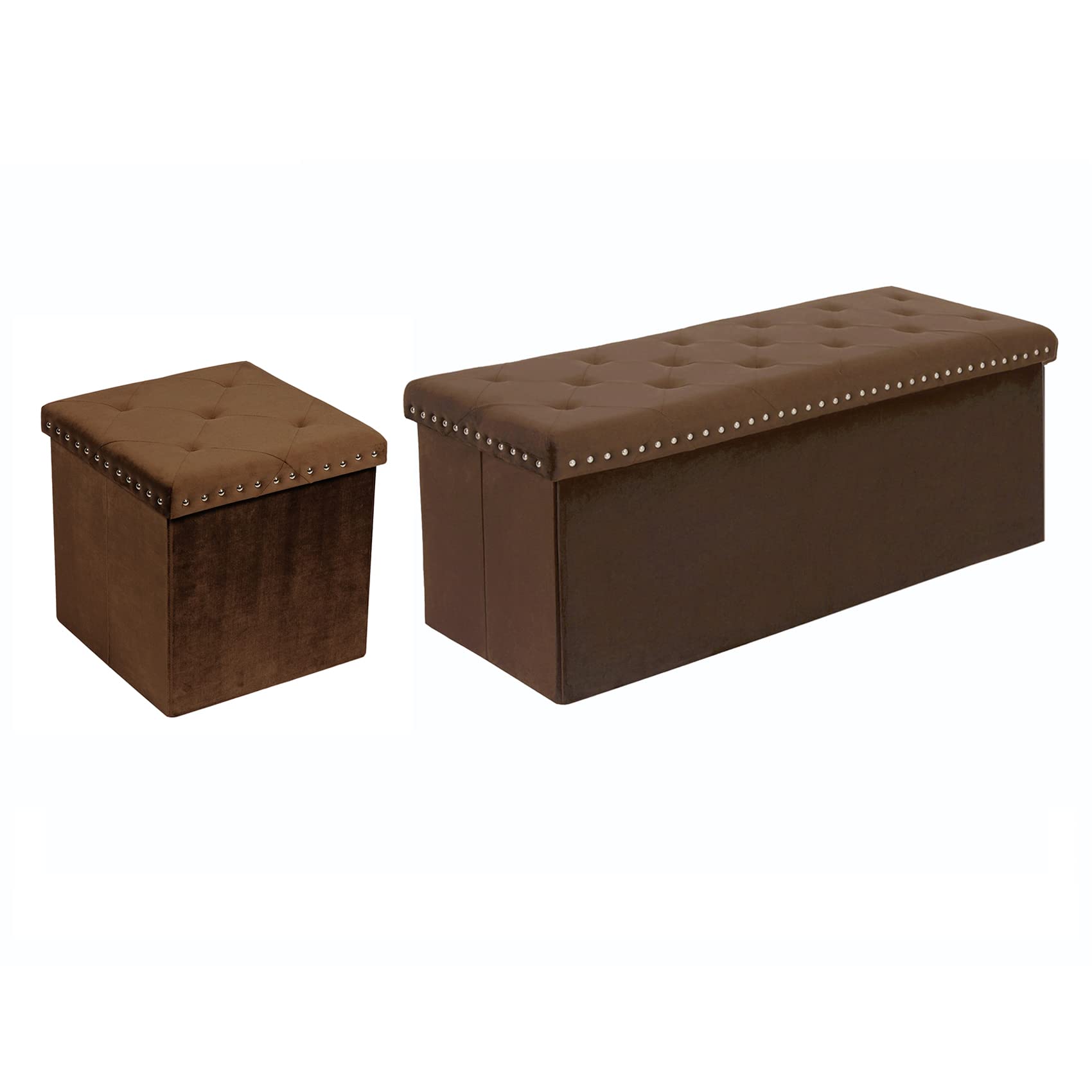 Foldable Tufted Storage Ottoman Cube - Multi-Functional Toy Chest, Footrest Stool with Hidden Storage for Bedroom & Living Room - Espresso Brown | Perfect for Small Space Organization & Extra Seating