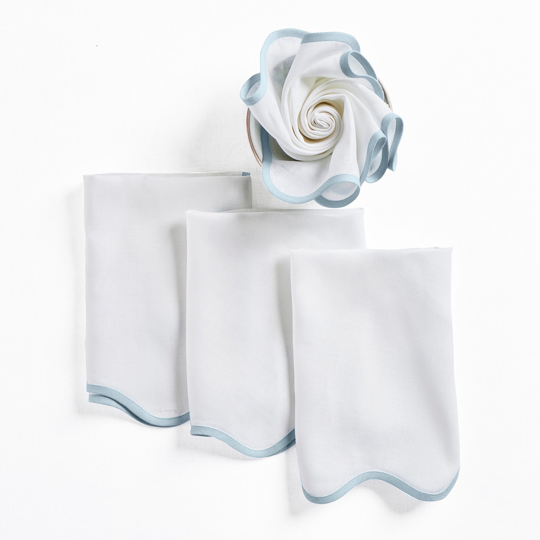 Giselle Scallop Edge Napkins - Set of 4 Premium Linen Dinner Napkins for Wedding, Party & Holiday Table Decor