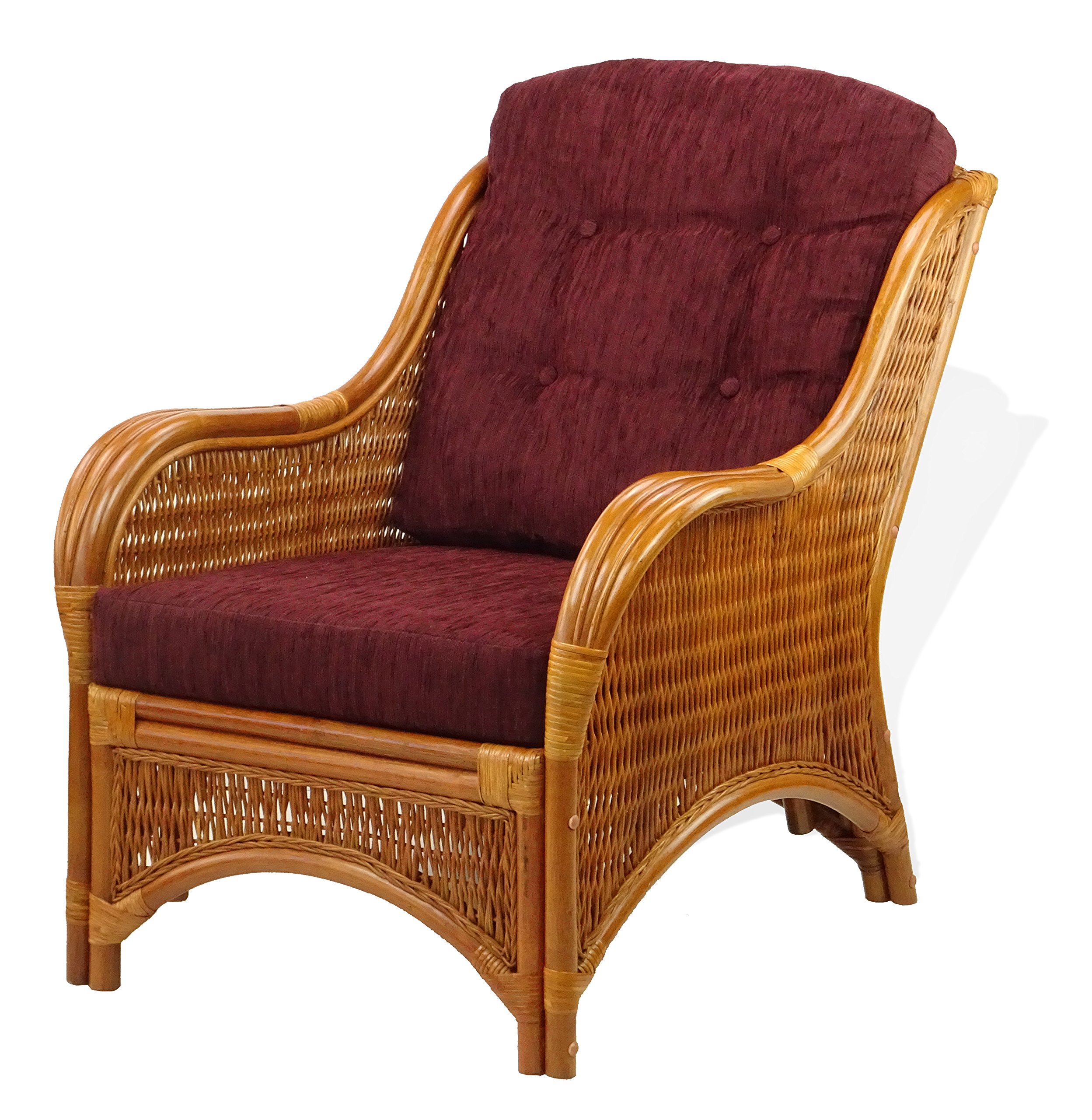 Handmade ECO Natural Rattan Wicker Lounge Jam Armchair with Dark Brown Cushion in Cognac - Perfect for Living Room, Patio, or Sunroom Relaxation