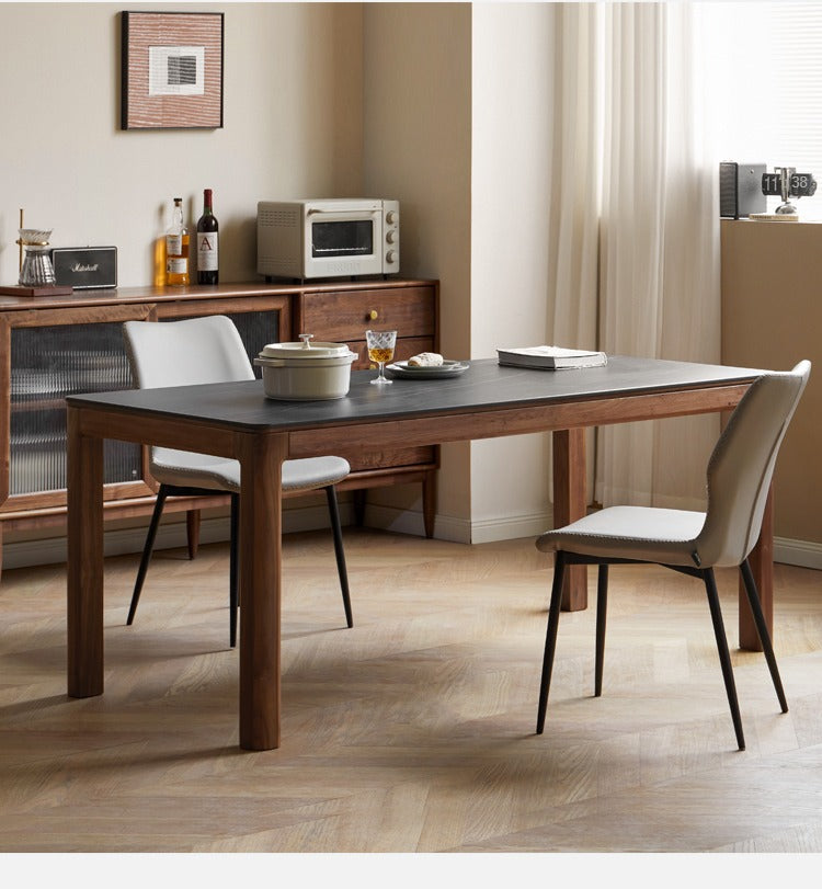 Premium Black Walnut Solid Wood Rock Slab Dining Table - Natural Wood Grain - Rustic Modern Farmhouse Style - Perfect for Dining Rooms, Kitchens & Open Concept Living Spaces