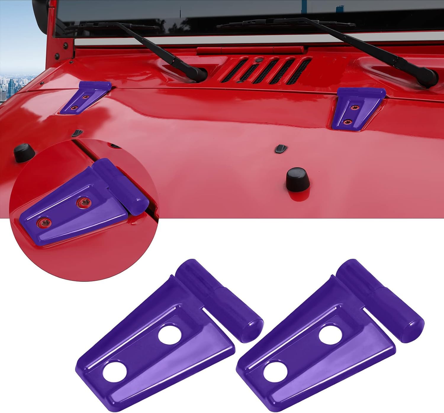 2PCS Purple Hood Hinge Cover Trim Accessories Compatible with Jeep Wrangler JK JKU & Unlimited 2007-2018 - Durable Protection & Custom Style Upgrade for Off-Road Adventures