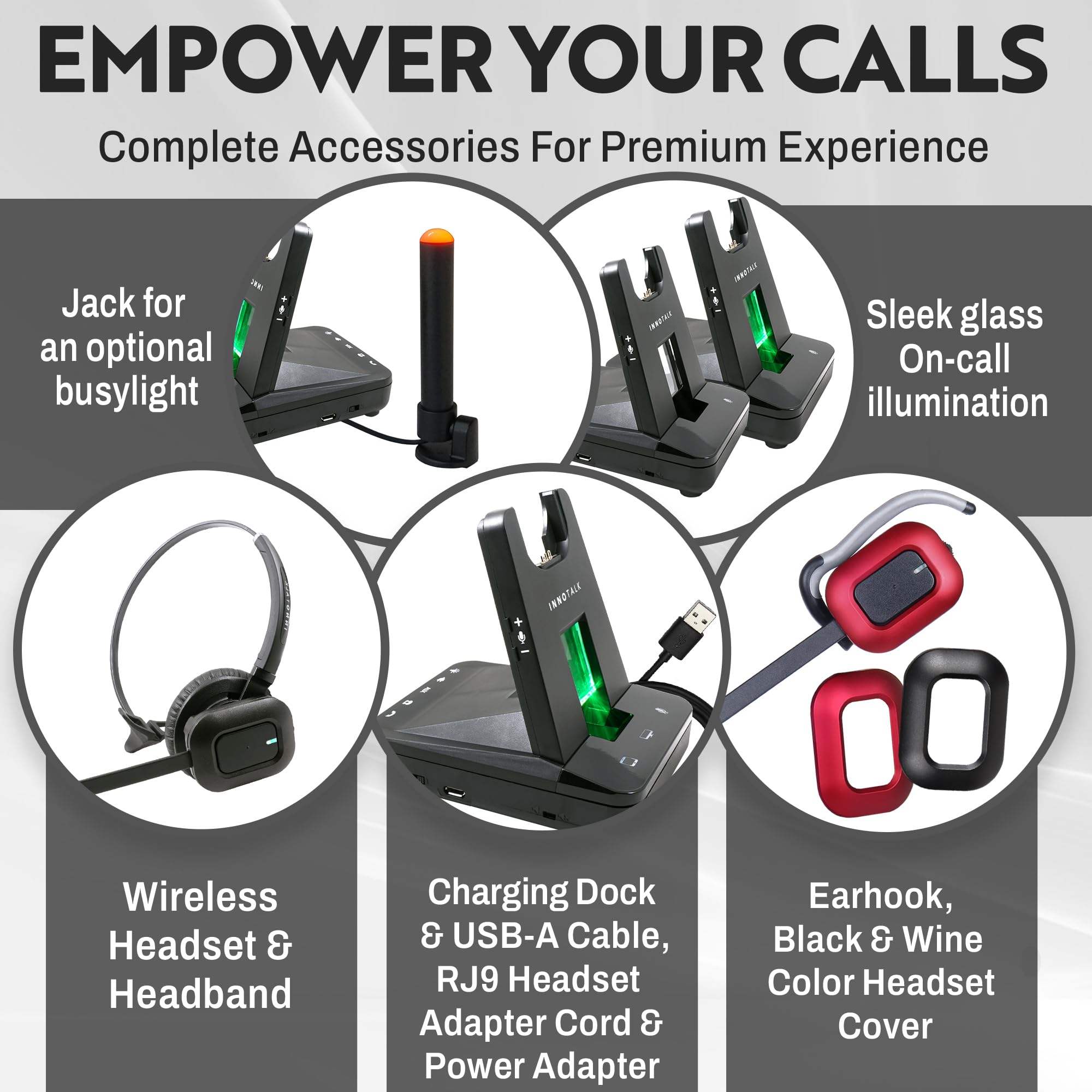 INNOTALK Wireless Office Headset - Connect 3 Devices Simultaneously (Desk Phone, PC & Bluetooth) with 300ft Long Range - Perfect for Remote Work, Call Centers & Business Communications