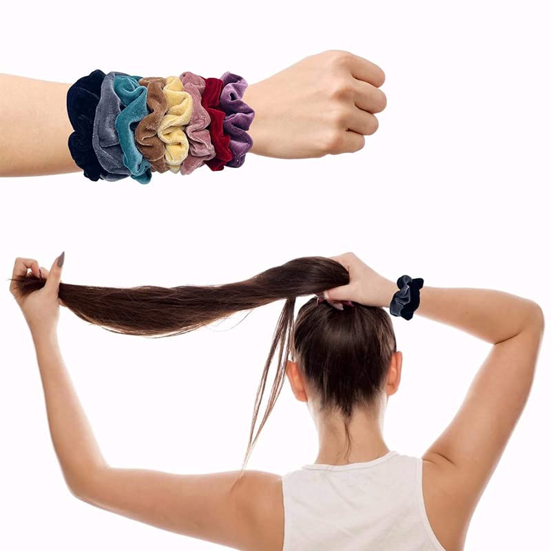 Staila 8-Pack Velvet Hair Scrunchies - Soft Hair Ties for Women & Girls (8 Colors) - Perfect for Work & Gym