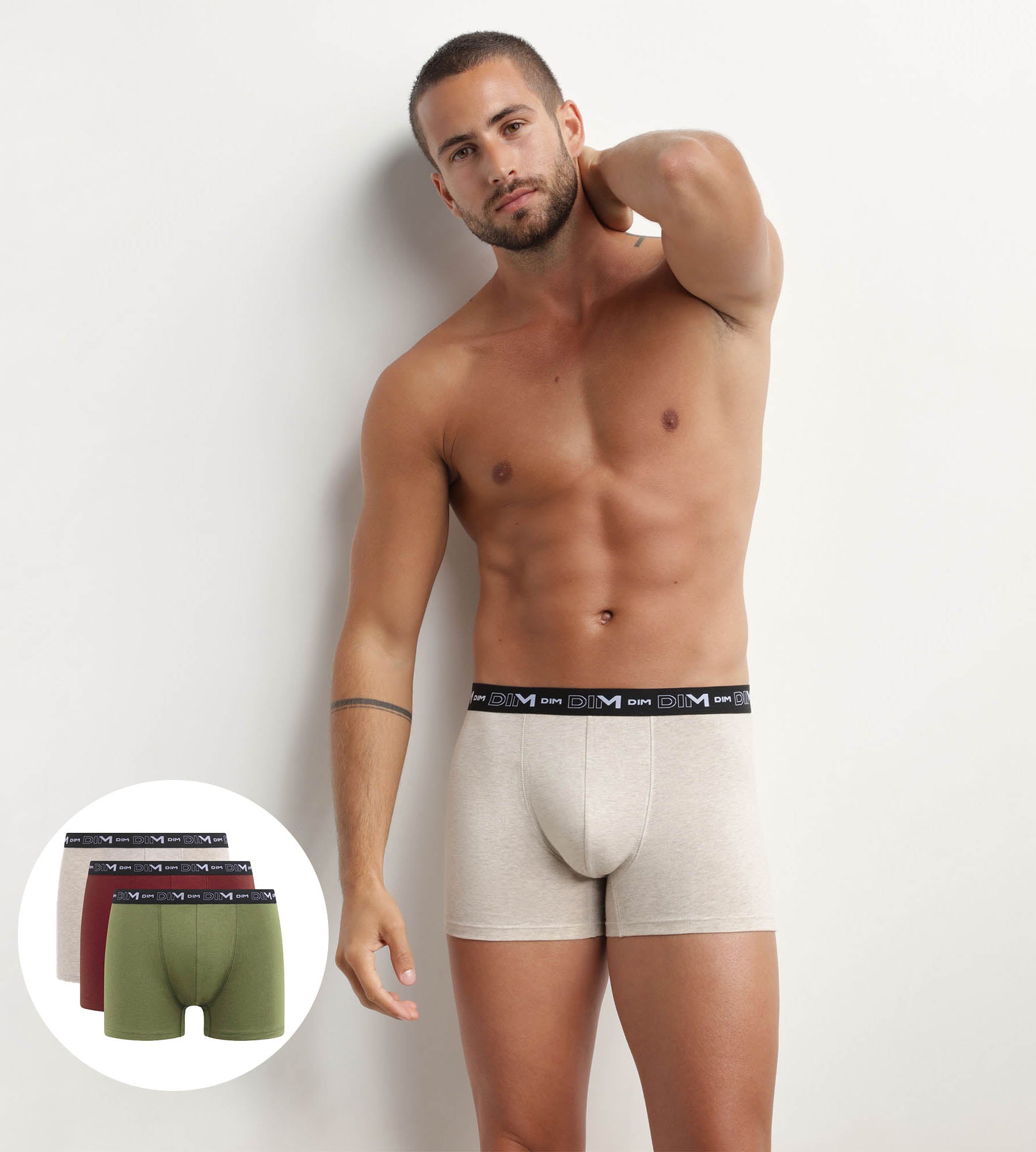 3 Pack Men's Boxer Briefs - Soft Cotton Stretch Underwear in Cream, Red & Khaki for Everyday Comfort & Active Lifestyles