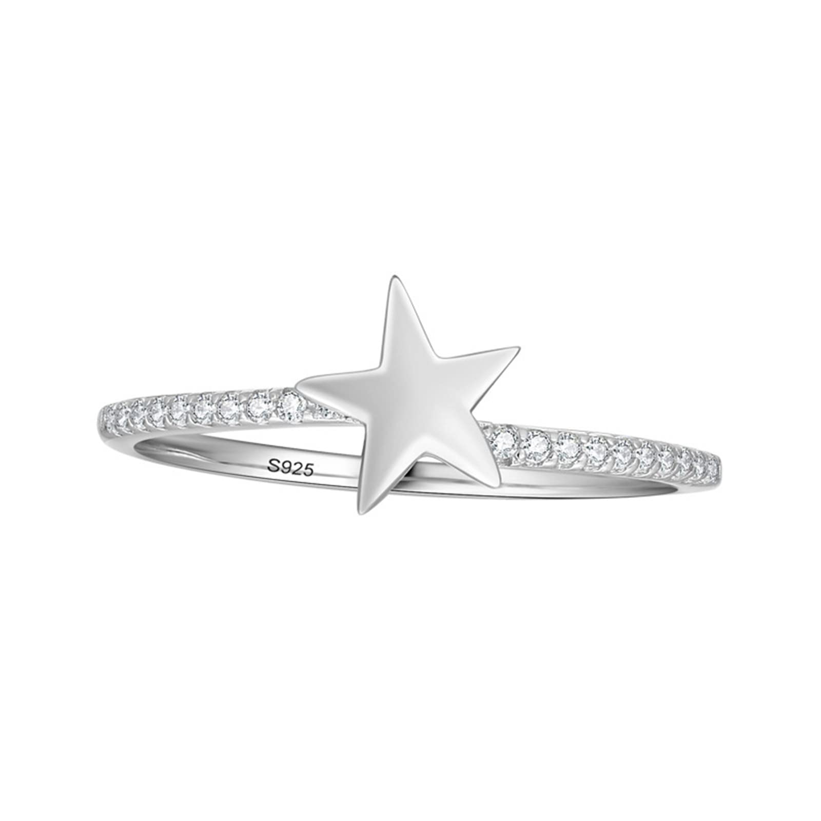 Musihy Promise Rings for Women - Sterling Silver Star Single Row Ring in Various Sizes | Perfect for Anniversaries, Engagements & Romantic Gifts