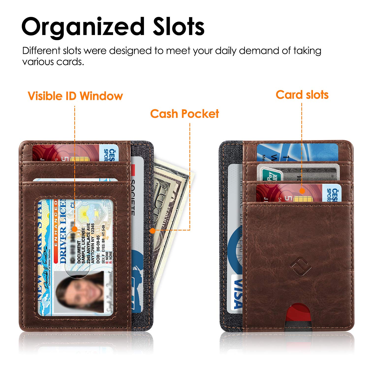 Fintie Slim Minimalist RFID Blocking Front Pocket Wallet - Credit Card Holder with ID Window for Men & Women (Brown) | Perfect for Travel, Business & Everyday Use