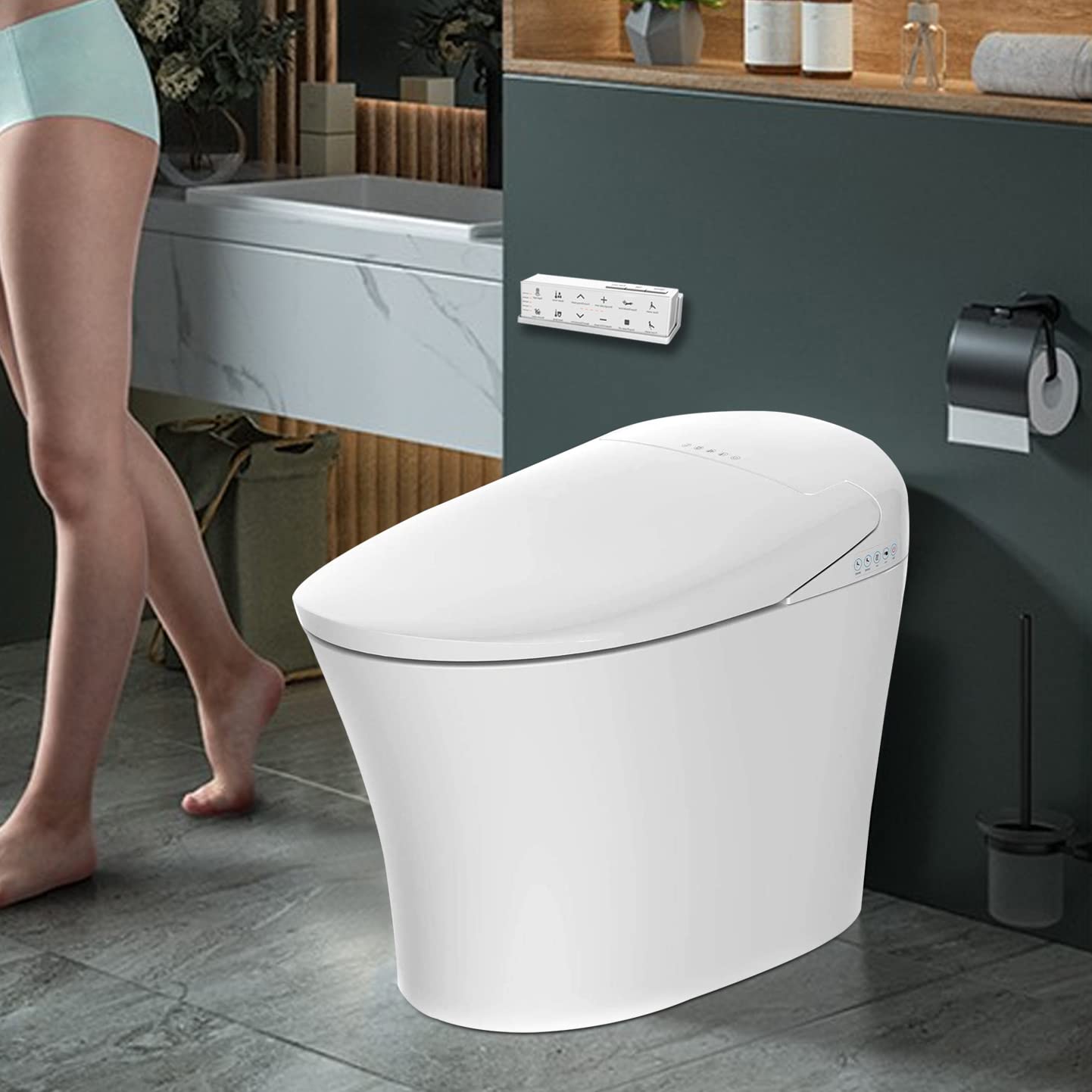 Smart Bidet Toilet with Auto Flush, Heated Seat & Remote Control - Advanced Bidet System, Soft Closing Seat & Motion Sensor - Perfect for Modern Bathrooms & Luxury Home Upgrades