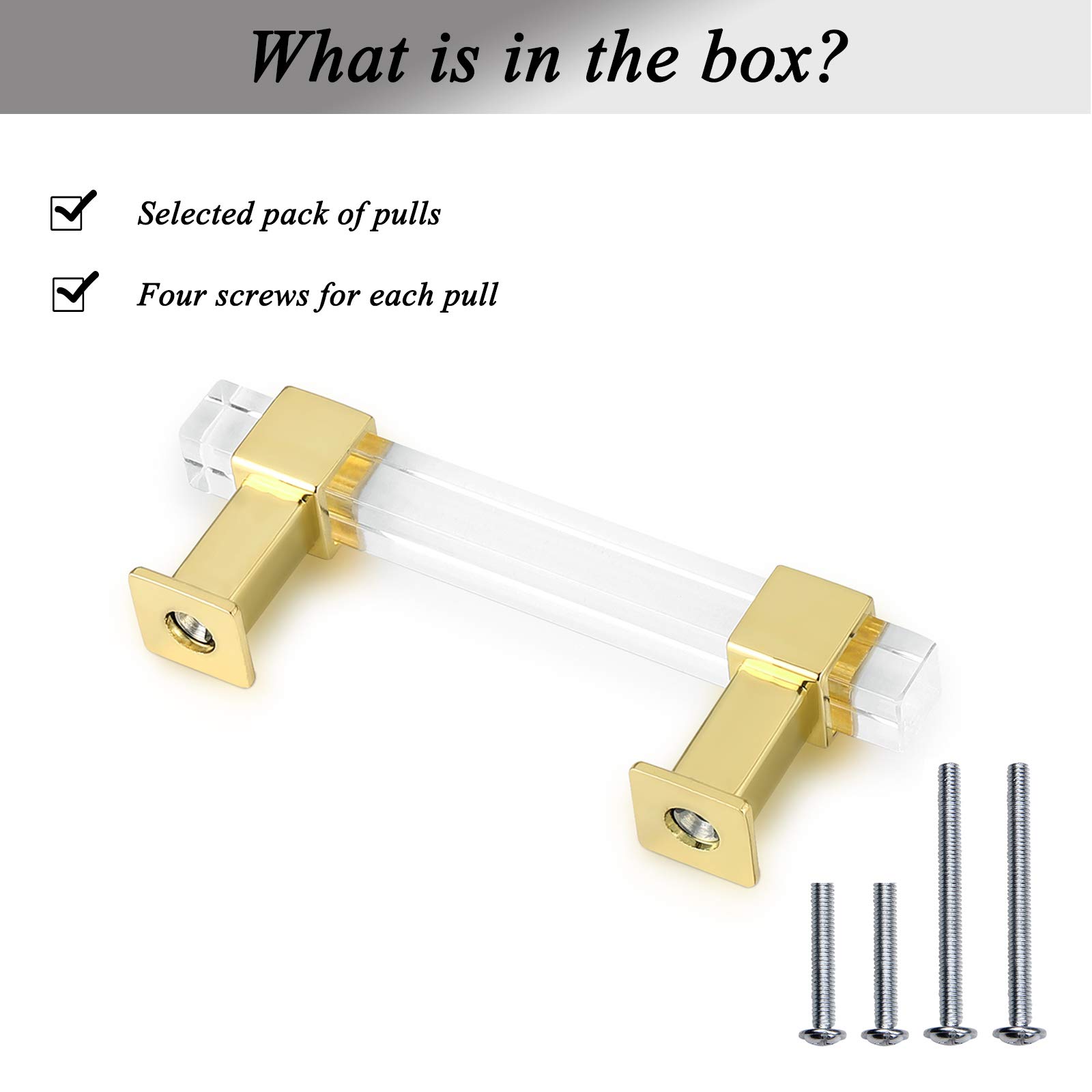 10 Pack Gold Zinc Alloy Cabinet Pulls - 3-3/4 Inch Adjustable Hole Center Kitchen Cabinet Handles with Square Acrylic Tube - Modern Drawer Pulls for Bedroom, Bathroom & Kitchen Cabinets - Perfect for Home Renovation and Furniture Upgrade