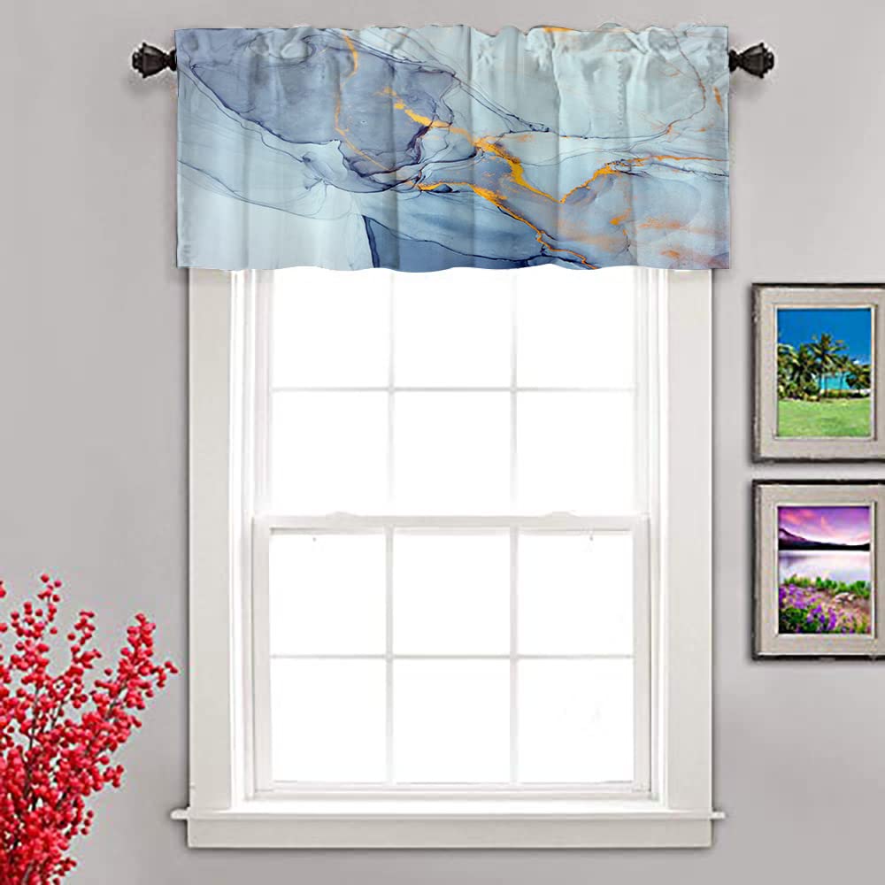 Abstract Teal & Blue Window Valance Curtains 52x18 Inch 2 Pack for Living Room Decor
