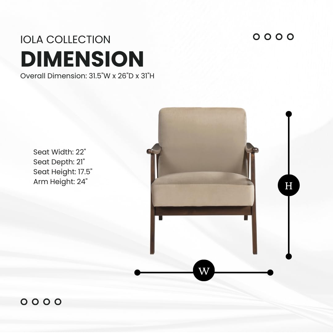 Mid Century Modern Velvet Accent Chair - Solid Wood Armrests & Legs, Cushioned Seat & Backrest - Comfortable Reading & Lounge Chair for Living Room, Bedroom, Studio - Brown Velvet Upholstered Furniture for Home Decor