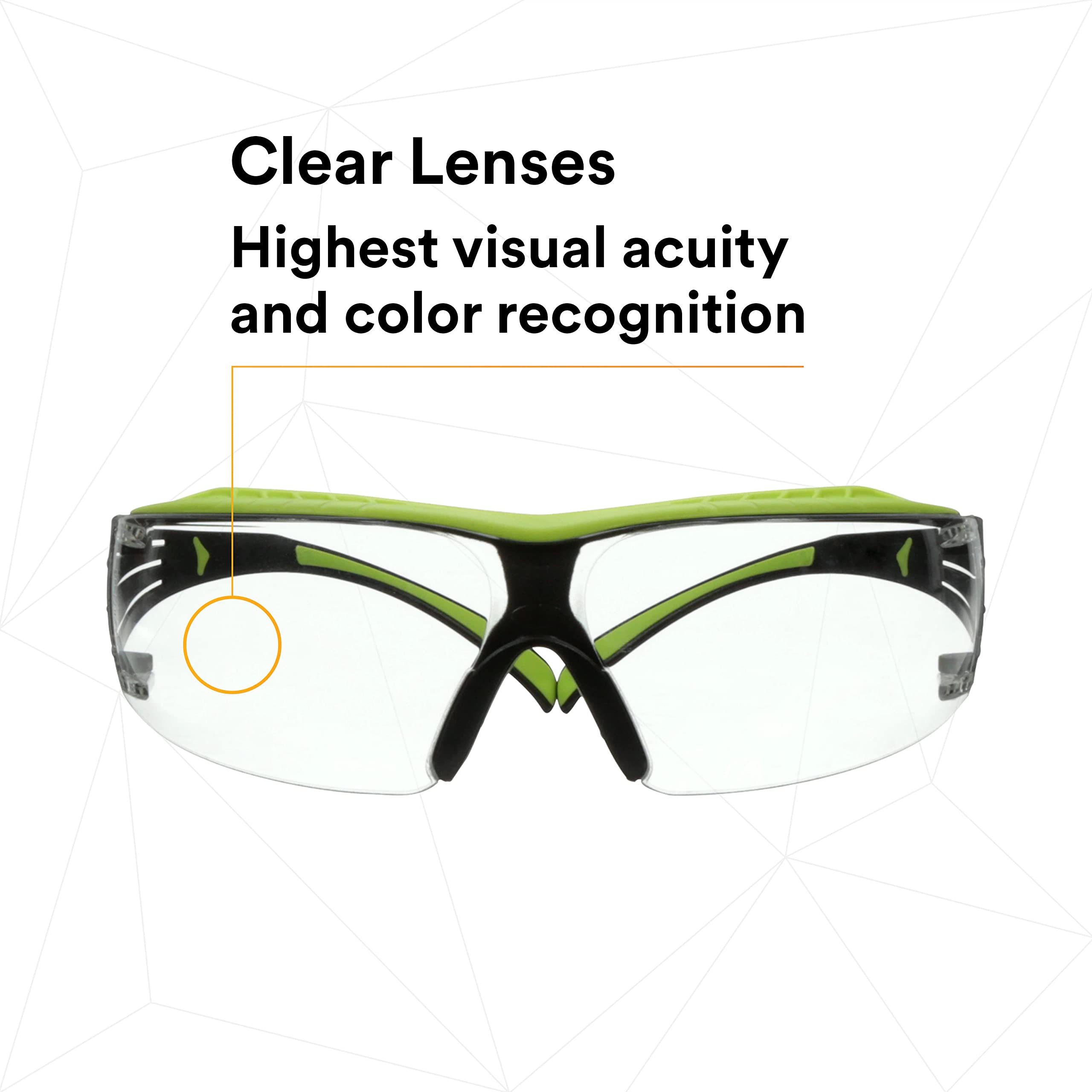 3M SecureFit 400X Safety Glasses - ANSI Z87.1 Certified, Anti-Fog & Scratch Resistant Clear Lenses, Lightweight Green/Black Frame with Brow Guard - Perfect for Construction, Woodworking, Lab Work and DIY Projects