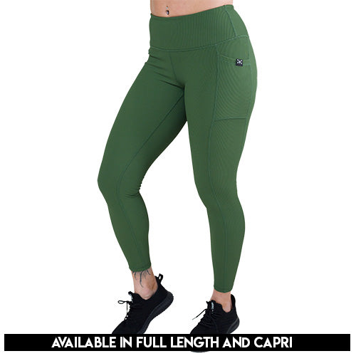 High Waist Ribbed Leggings for Women - Stretchy & Comfortable Hunter Green Yoga Pants - Perfect for Workouts, Lounge & Everyday Wear