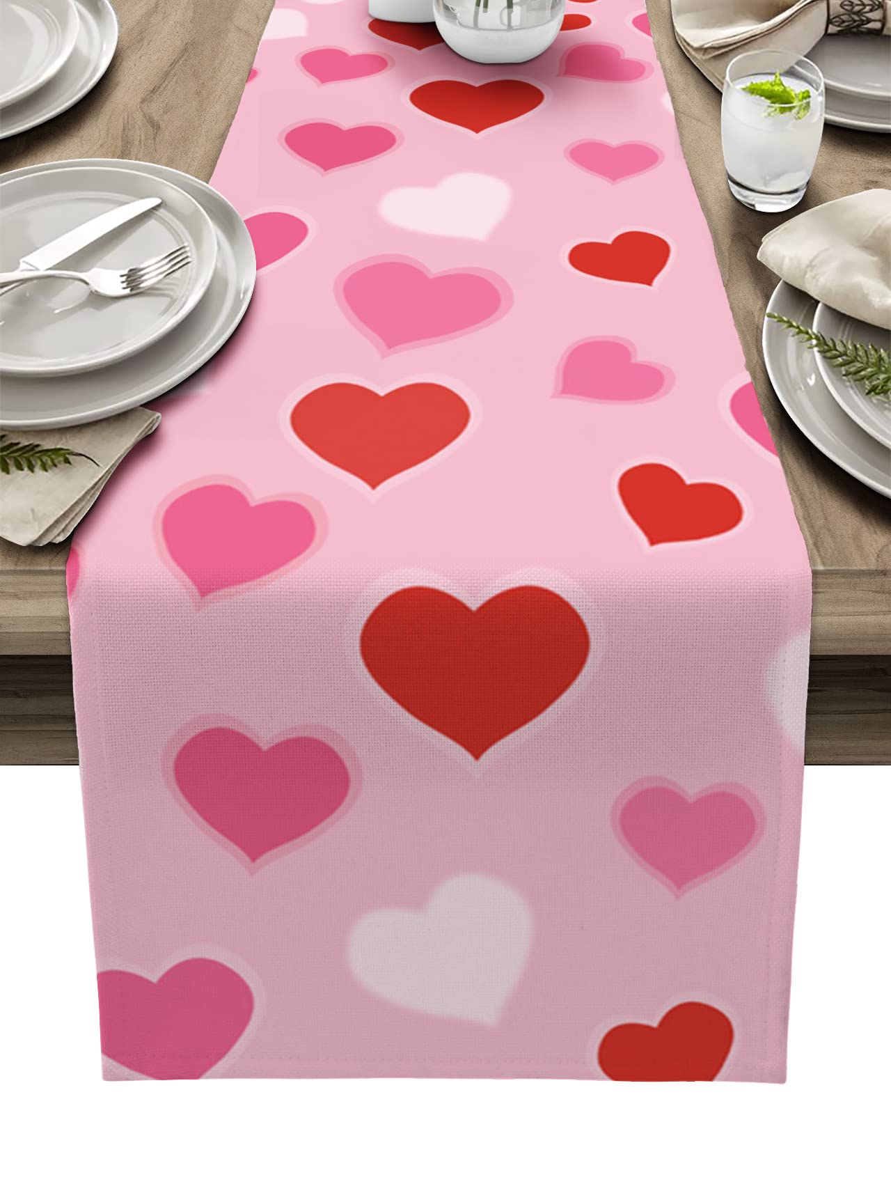 Romantic Love Heart Table Runner - Valentine's Day Dining Table Decor, Pink & Red Dresser Scarf for Kitchen, Wedding, Party Decorations - Perfect for Romantic Dinners & Special Occasions