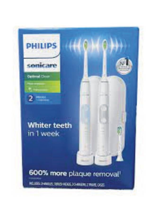 Philips Sonicare Optimal Clean Rechargeable Electric Toothbrush Set - 2 Pack for Adults, Whitening & Plaque Removal - Perfect for Travel & Family Oral Care
