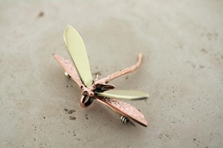 Vintage Copper & Brass Dragonfly Brooch Pendant - Handcrafted Jewelry for Women, Nature-Inspired Accessory - Perfect for Weddings, Parties & Everyday Wear