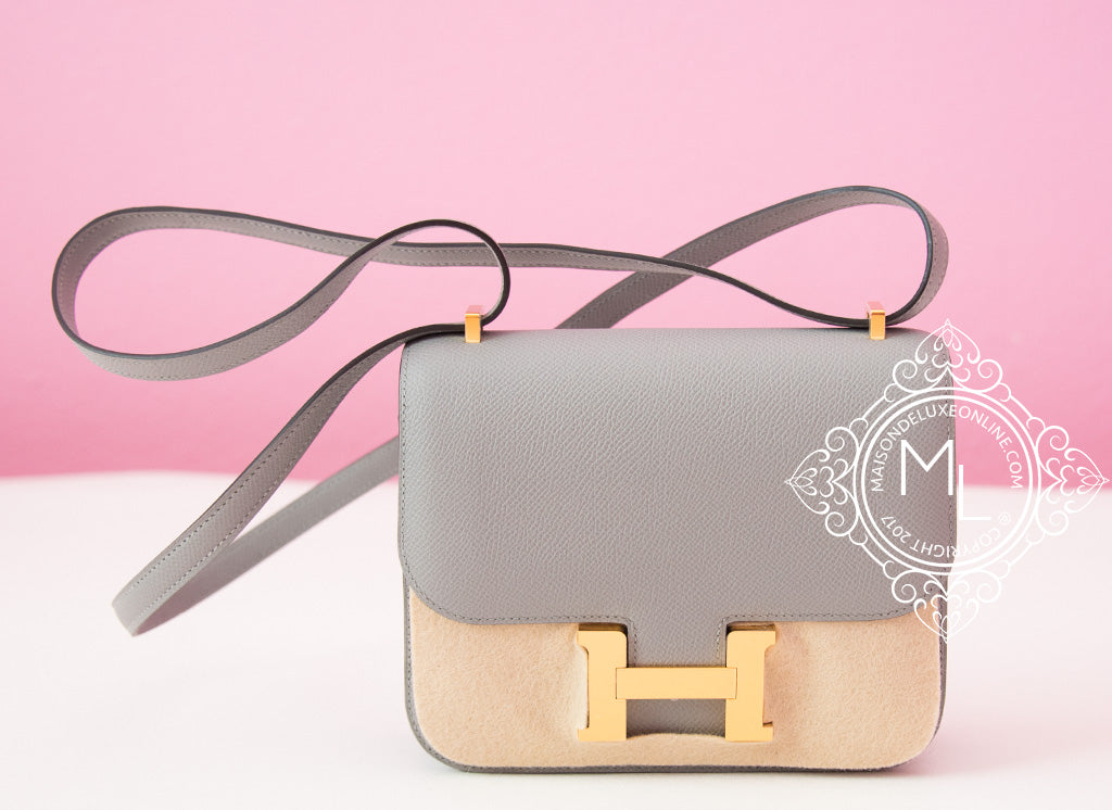 Hermes Constance Mini 18 Gris Mouette Gray Epsom Leather Crossbody Bag - Luxury Designer Handbag for Women, Perfect for Date Night & Special Occasions