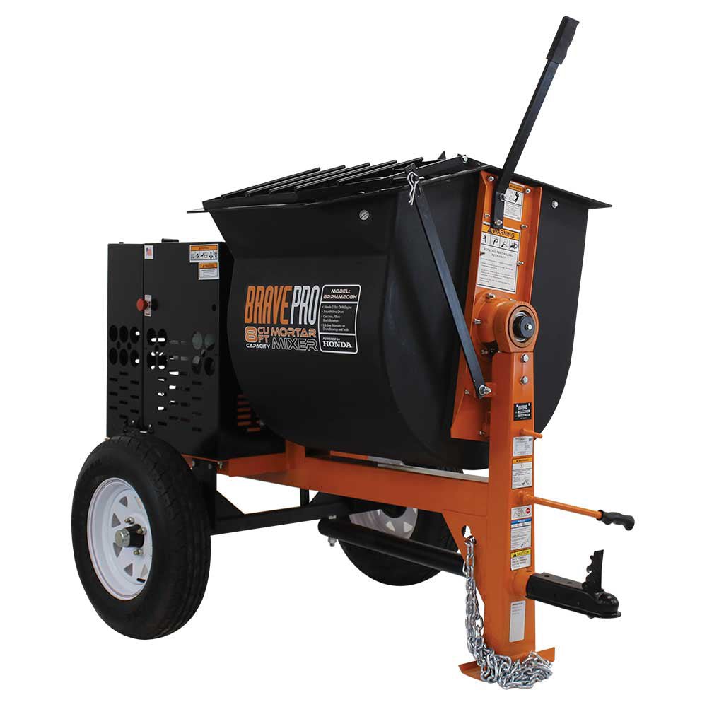 Brave 8 Cu. Ft. Poly Drum Mortar Mixer with Honda GX240 Engine - Perfect for Construction, Concrete Work & DIY Projects