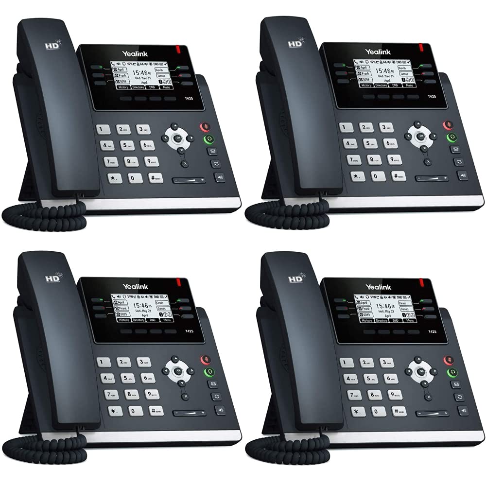 Yealink SIP-T42S Business VoIP Phone System - 4 Phone Bundle with Voicemail, Auto Attendant, Call Recording | Includes 1 Year Free TWAComm.com Service | Ideal for Office, Call Center & Remote Work Setup