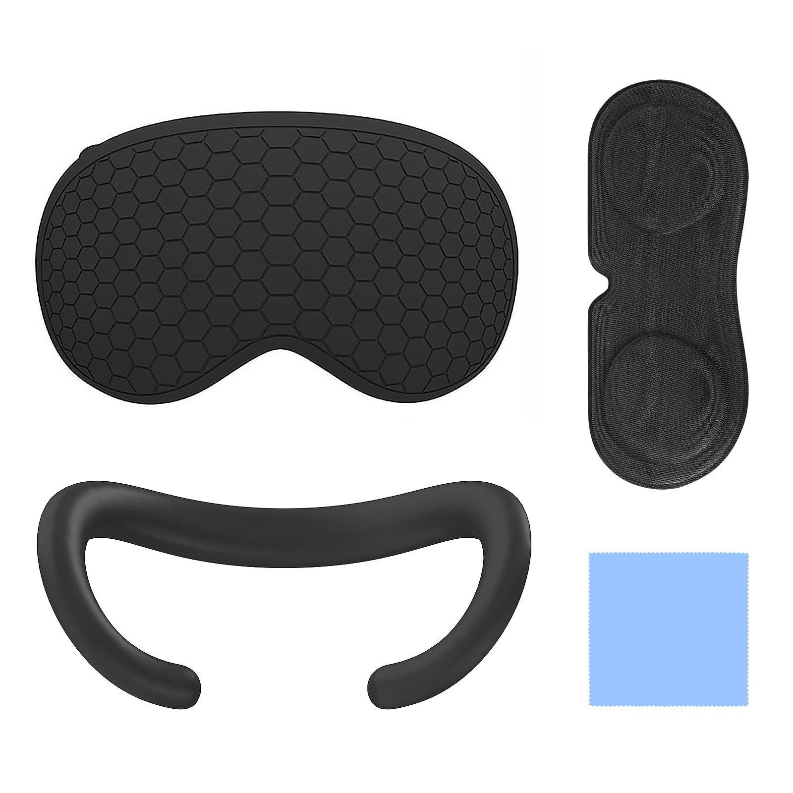Geekria VR Accessory Set for Apple Vision Pro - VR Headset Protective Cover, Silicone Face Pad Cover with Dustproof Lens Cover, Original Headset Replacement Accessories (4-Piece, Black) - Perfect for Travel, Gaming & VR Enthusiasts