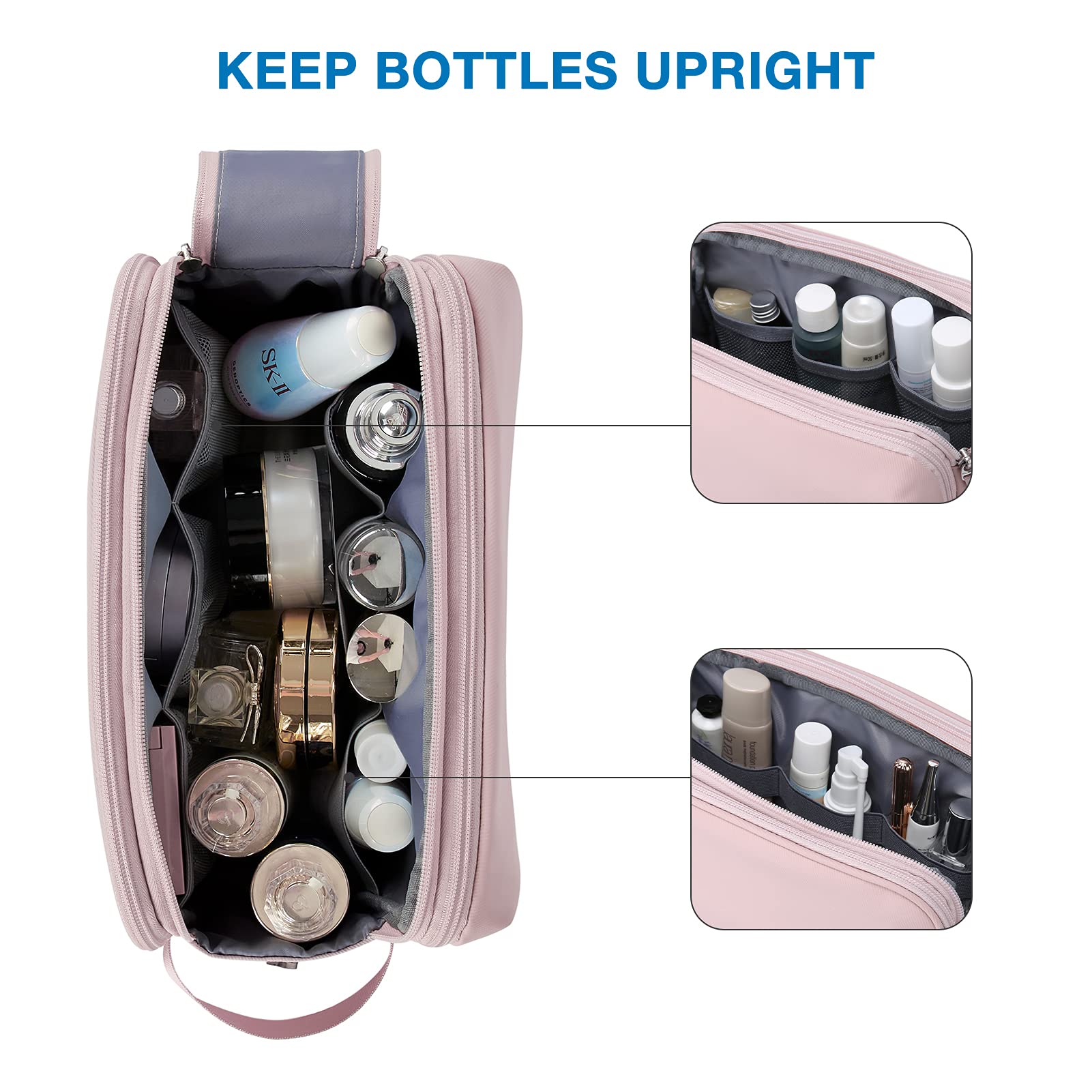 BAGSMART Water-Resistant Men's Travel Toiletry Bag - Large Pink Dopp Kit Organizer for Shaving Essentials & Bathroom Accessories | Perfect for Gym, Camping & Business Trips