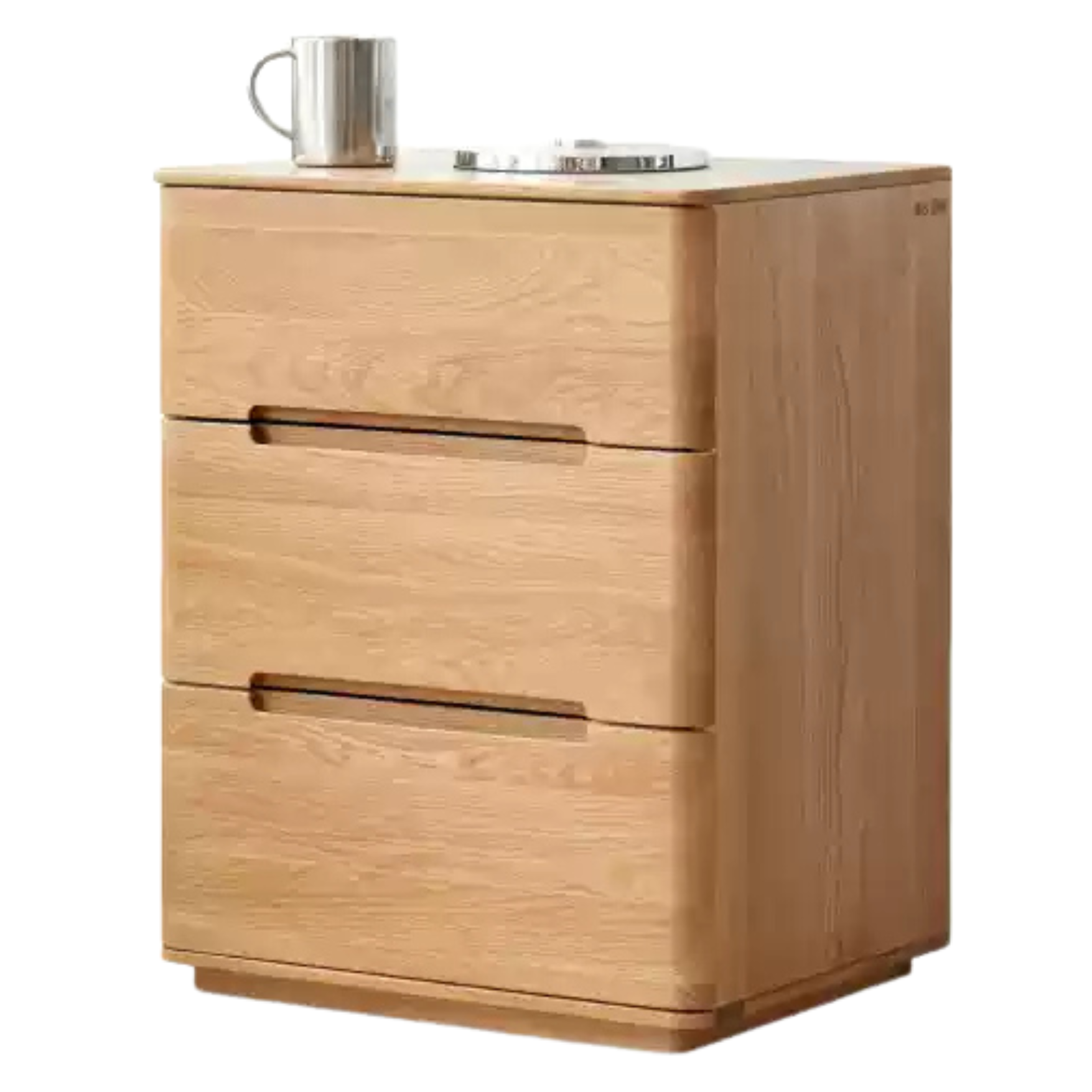 Solid Oak Wood 3-Drawer Nightstand with Lock - Bedside Table for Bedroom, Living Room & Office Storage