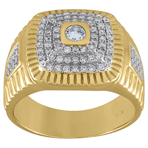 925 Sterling Silver Men's Cubic Zirconia Presidential Ring - Simulated Diamond Square Head Jewelry Gift for Him (Sizes 7-12) - Perfect for Weddings, Prom, Anniversary & Formal Occasions