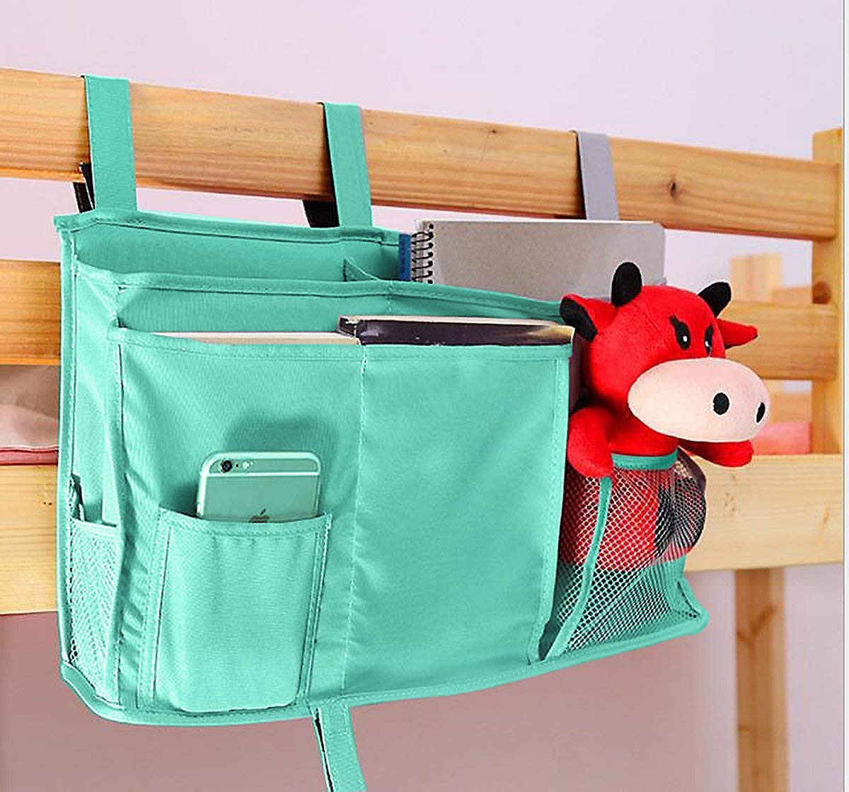 Sugaroom Bedside Storage Caddy - Hanging Bunk Bed Organizer with Pockets for College Dorm, Hospital Bed Rails, Baby Crib & Camping | Perfect for Storing Books, Phones & Essentials (Green)
