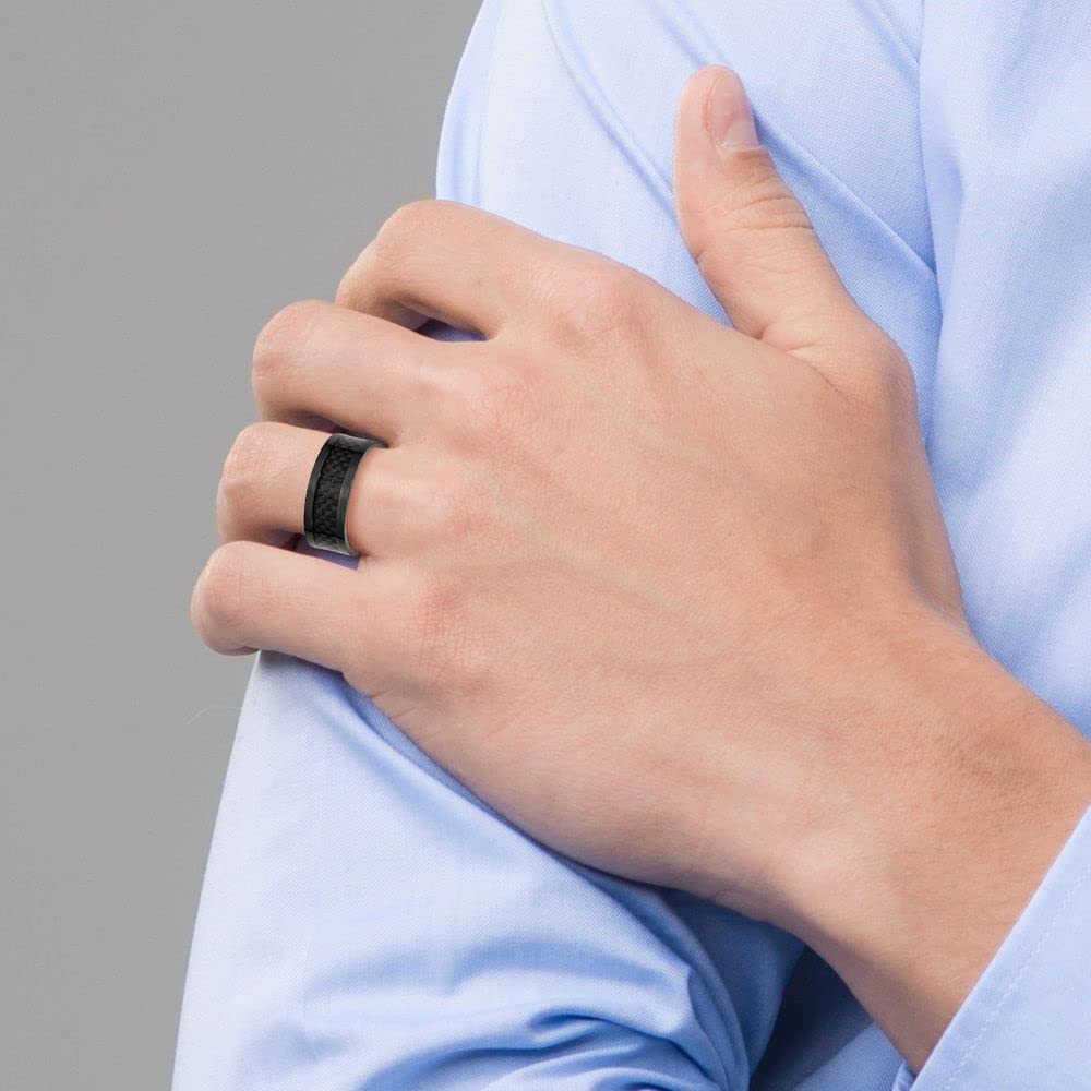 Titanium 9mm Black IP-Plated Carbon Fiber Men's Wedding Band Ring - Comfort Fit Durable Wedding Ring for Men - Perfect for Engagements, Anniversaries & Everyday Wear