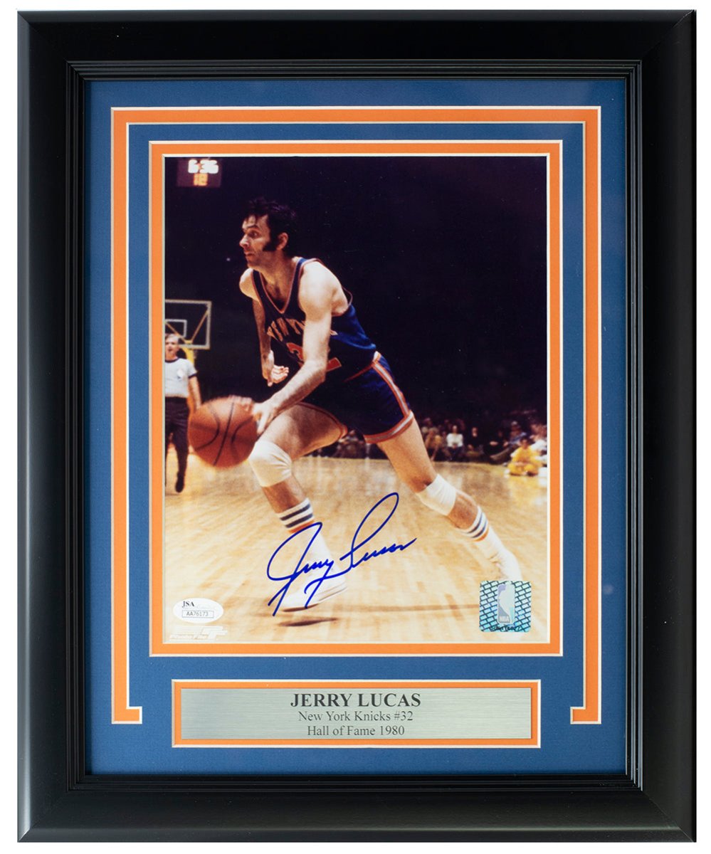 Jerry Lucas Autographed New York Knicks 8x10 Photo with JSA Certificate - Framed Basketball Memorabilia for Sports Fans & Collectors - Perfect for Man Cave, Sports Room or Gift for NBA Enthusiasts