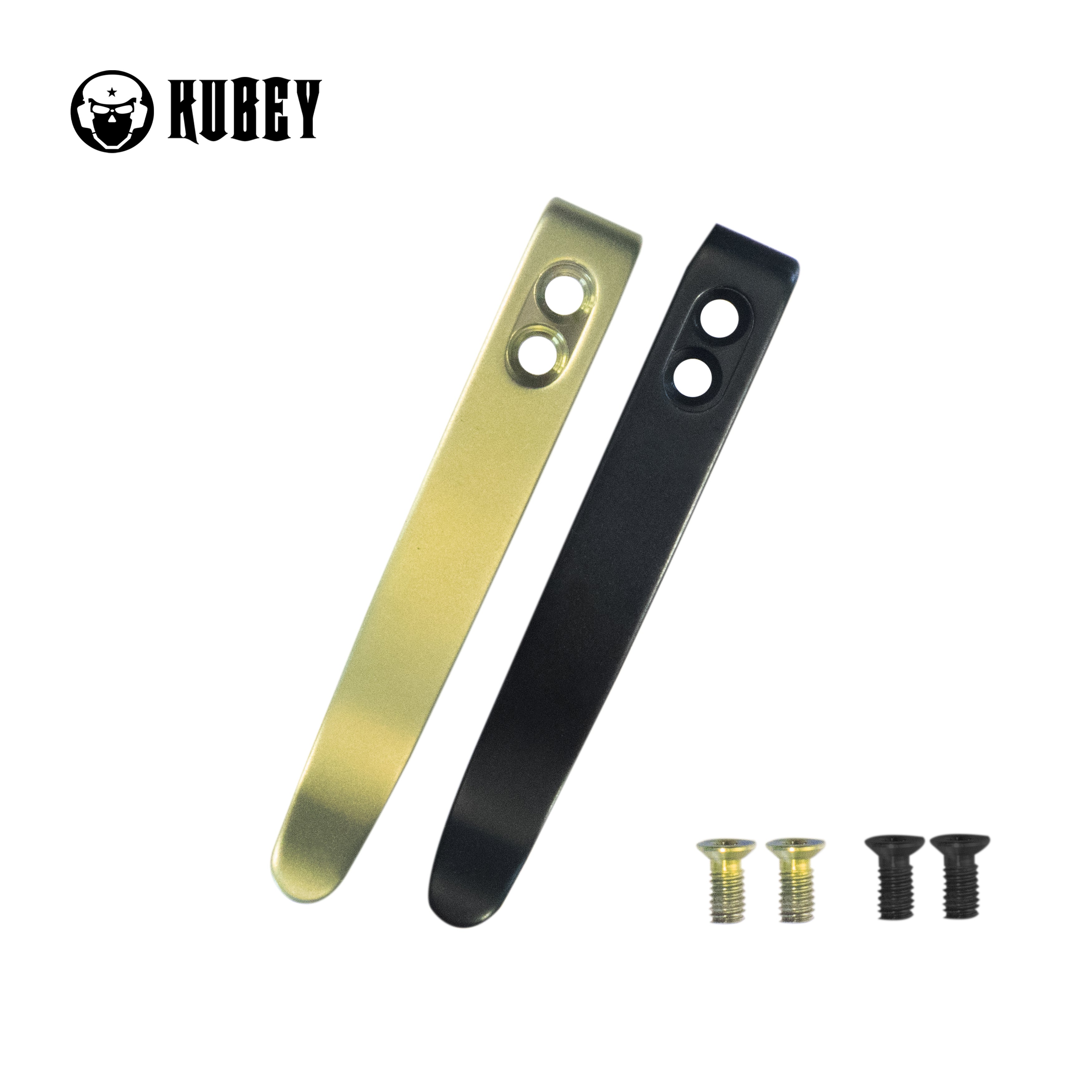 Kubey Titanium Deep Carry Reversible Pocket Knife Clip - 2 Pack with 4 Screws (Gold/Black, KH025) - Perfect for EDC, Camping, and Outdoor Activities