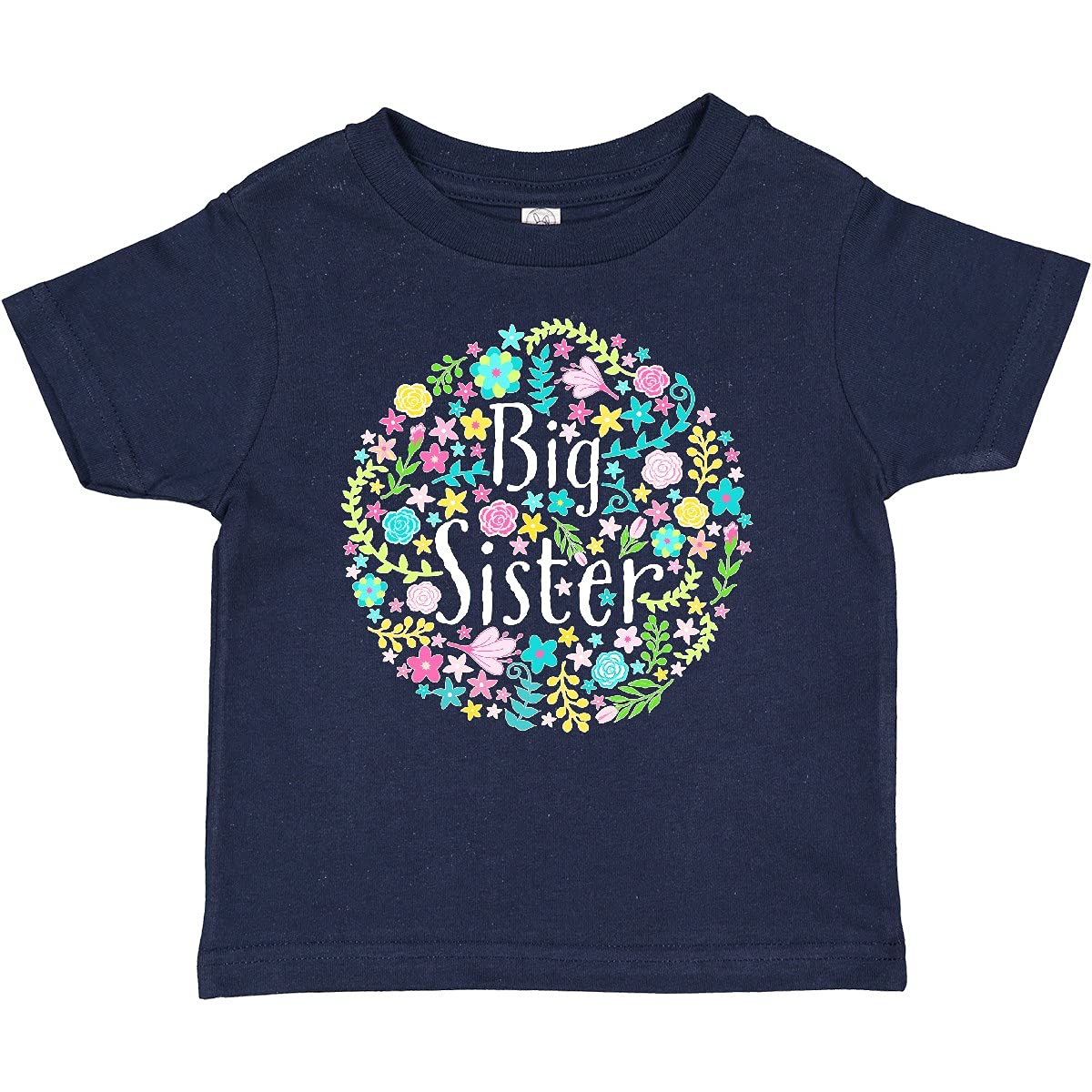 Inktastic Big Sister with Flower Circle Baby T-Shirt - Cute Floral Design Sibling Outfit for Newborns & Toddlers - Perfect for Family Photos, Birth Announcements & Matching Sister Looks