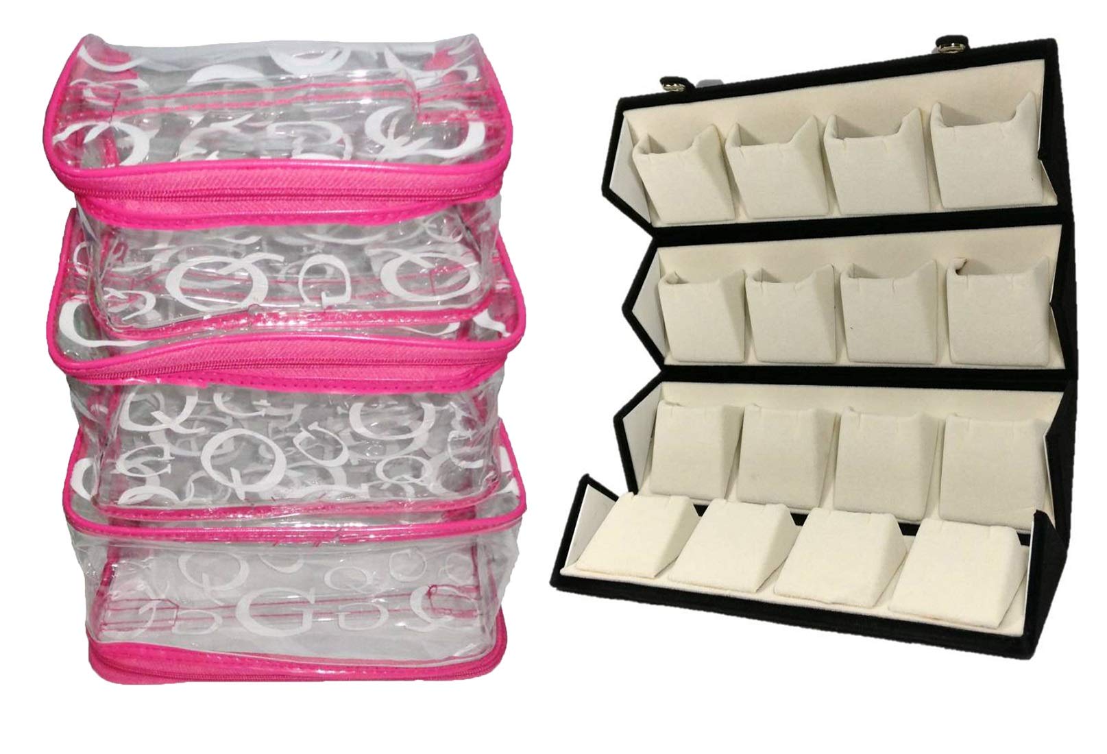 UltimateFashionista 2-Pack Multipurpose Cosmetic Pouch - Makeup Bag, Jewelry Organizer & Travel Storage (Black & White) - Perfect for Travel, Gym & Daily Essentials