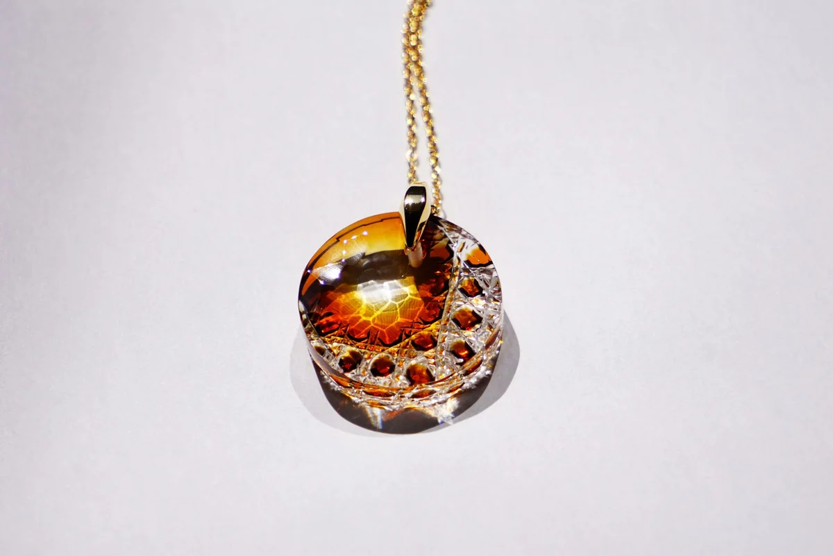 Kiriko Glass Pendant Necklace - Handcrafted Japanese Amber Jewelry for Women, Elegant Gift for Birthday & Anniversary | Perfect for Casual Wear, Date Nights & Special Occasions