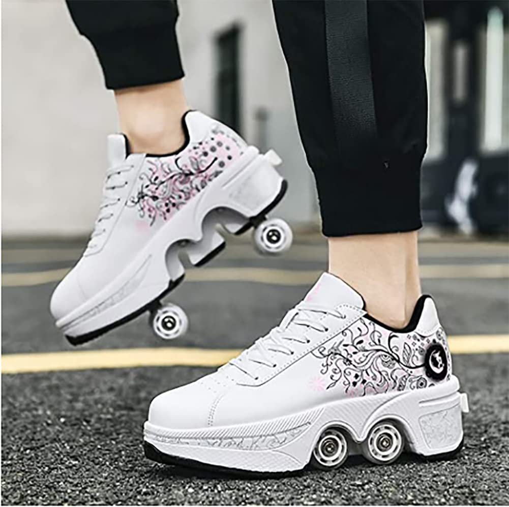 Roller Skate Shoes for Kids & Women - Heel Wheel Sneakers, Sports Running Shoes with Removable Wheels - Perfect for Skating, Training, and Casual Wear