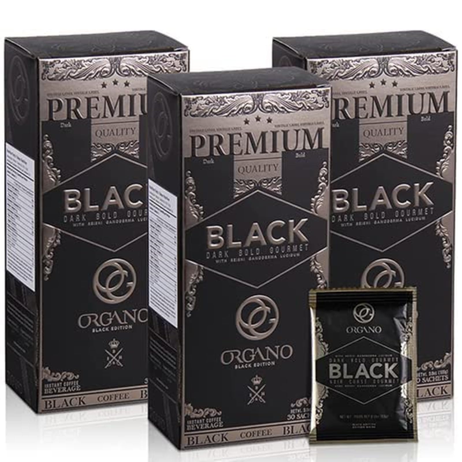 Organic Ganoderma Lucidum Mushroom Coffee - 3 Boxes (90 Sachets) | 100% Certified Organic Black Coffee with Reishi Mushroom | Perfect for Morning Boost, Office Energy & Healthy Lifestyle